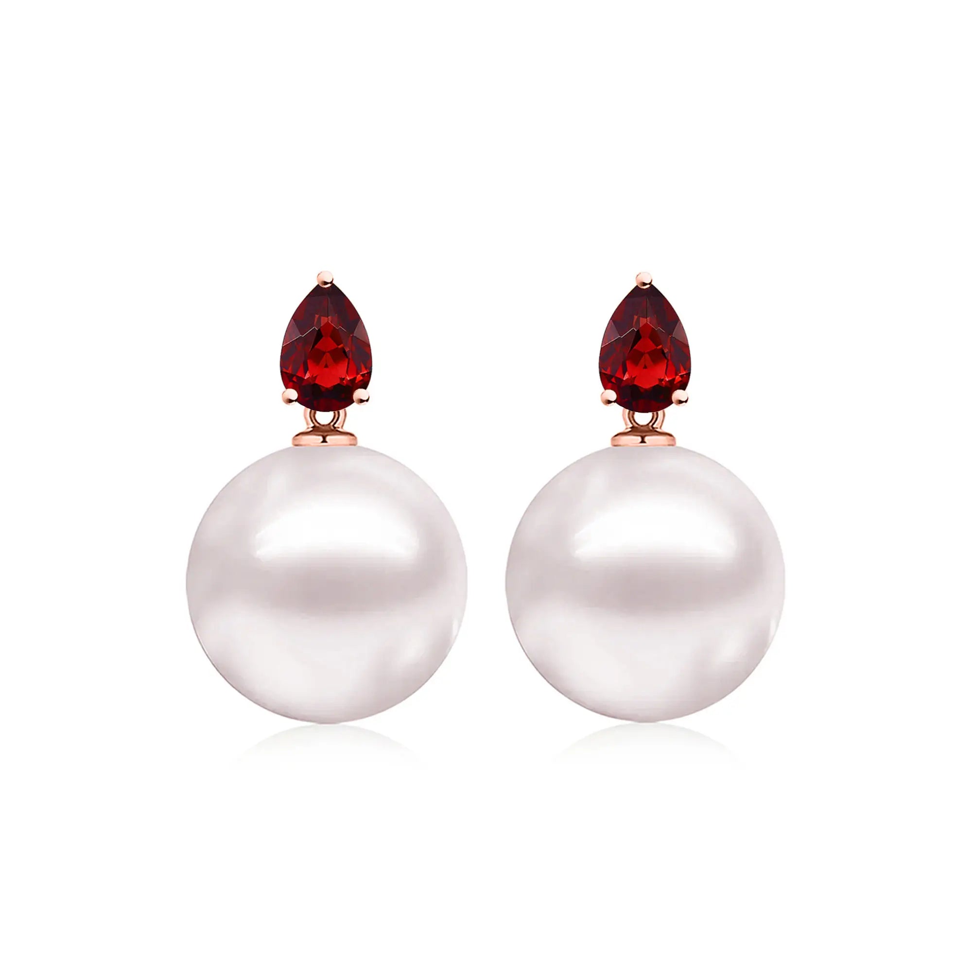 14k rose gold Venus Tears Garnet 12-13mm Freshwater Round Pearl Convertible Drop Earrings