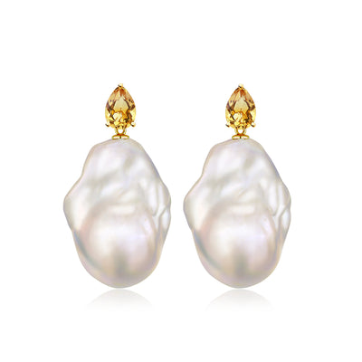 Venus Tears Citrine Baroque Pearl Convertible Drop Earrings