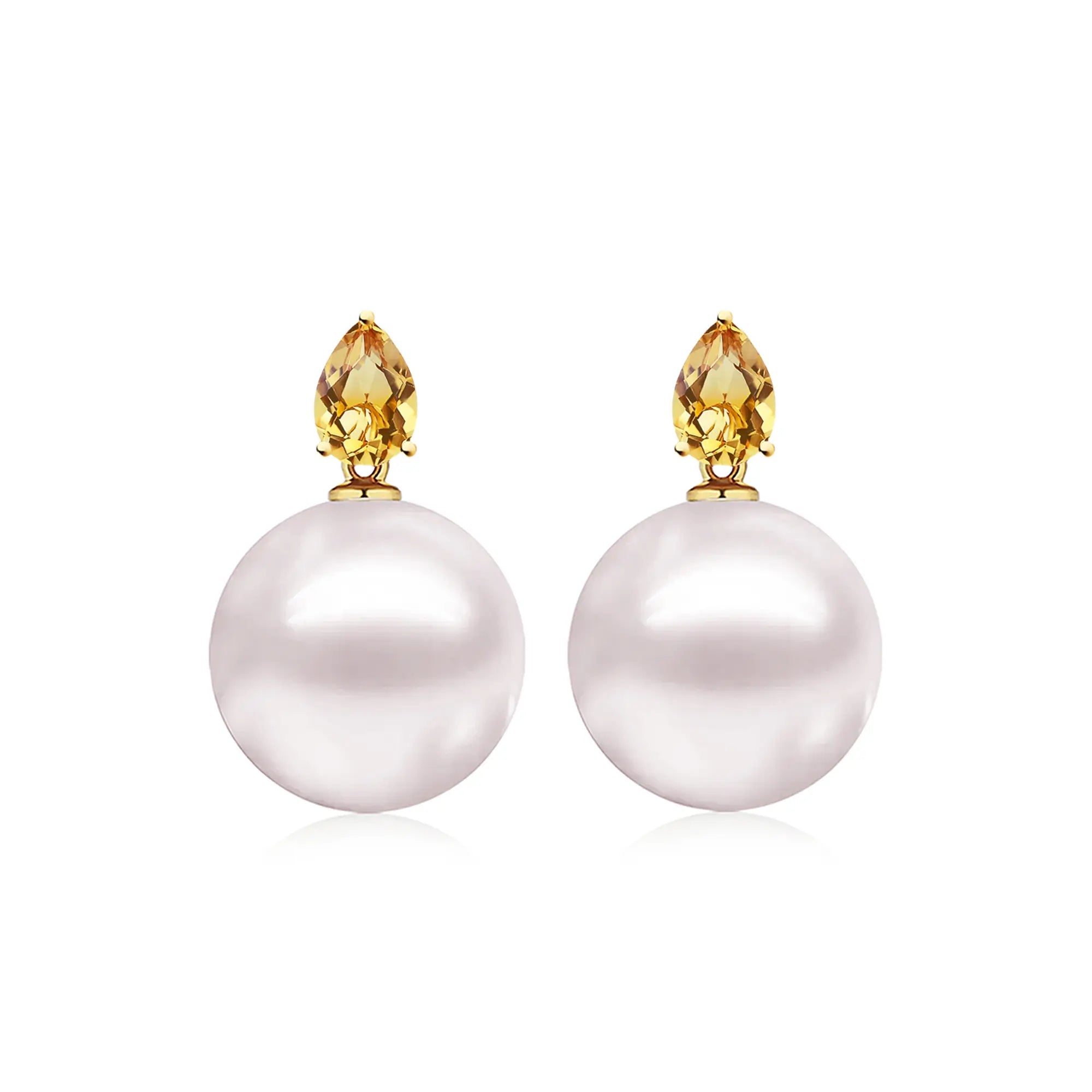 14k yellow gold Venus Tears Citrine 12-13mm Freshwater Round Pearl Convertible Drop Earrings