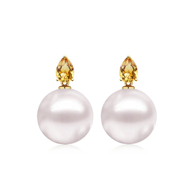 14k yellow gold Venus Tears Citrine 12-13mm Freshwater Round Pearl Convertible Drop Earrings