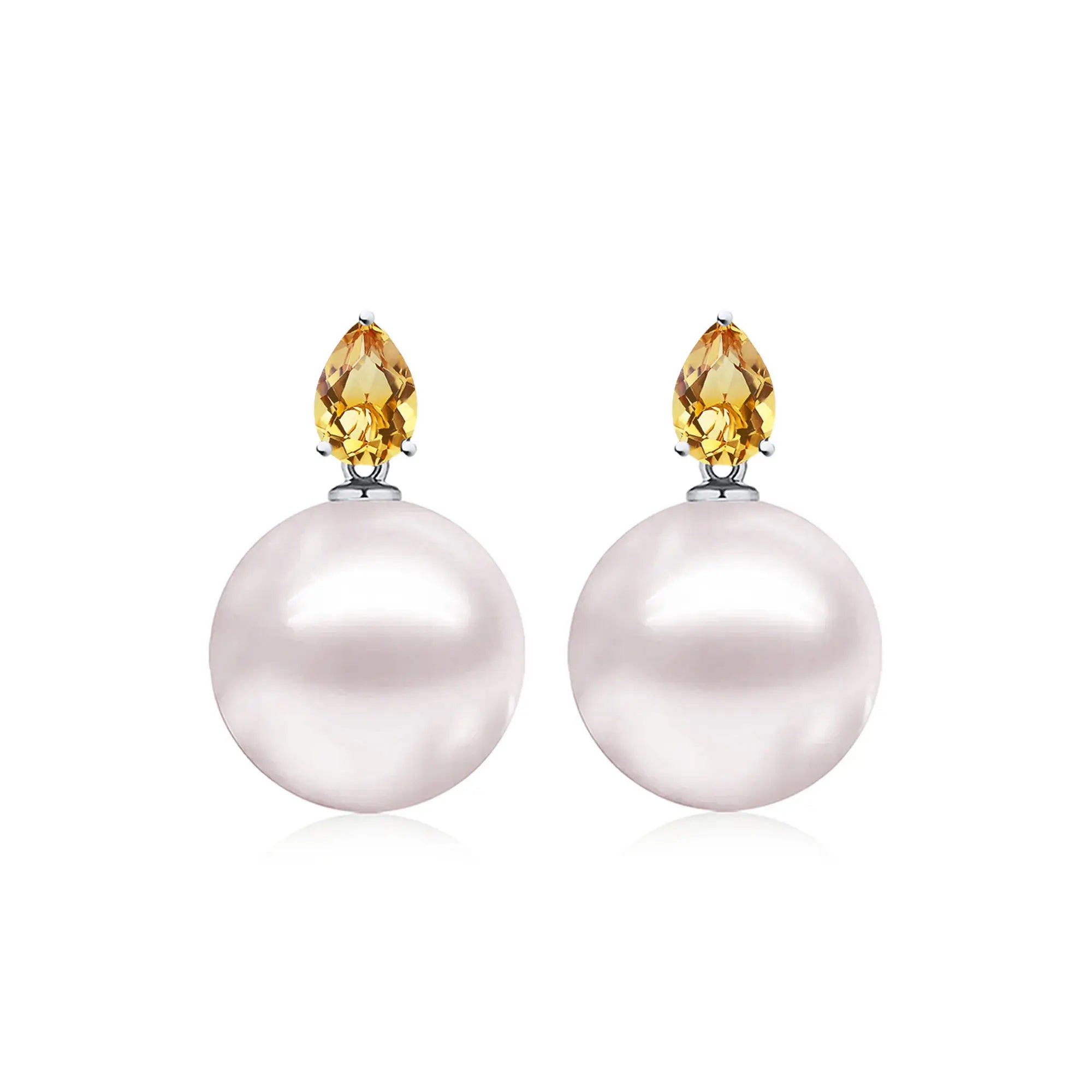 14k white gold Venus Tears Citrine 12-13mm Freshwater Round Pearl Convertible Drop Earrings