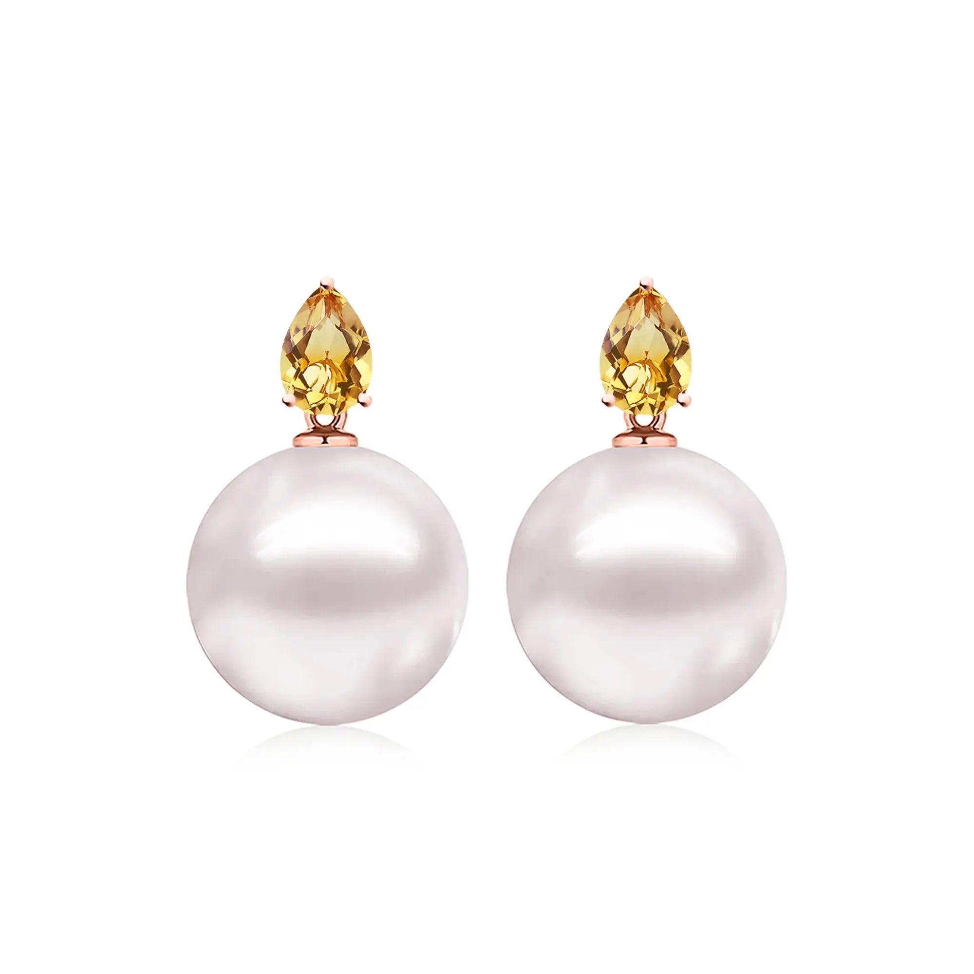 14k rose gold Venus Tears Citrine 12-13mm Freshwater Round Pearl Convertible Drop Earrings