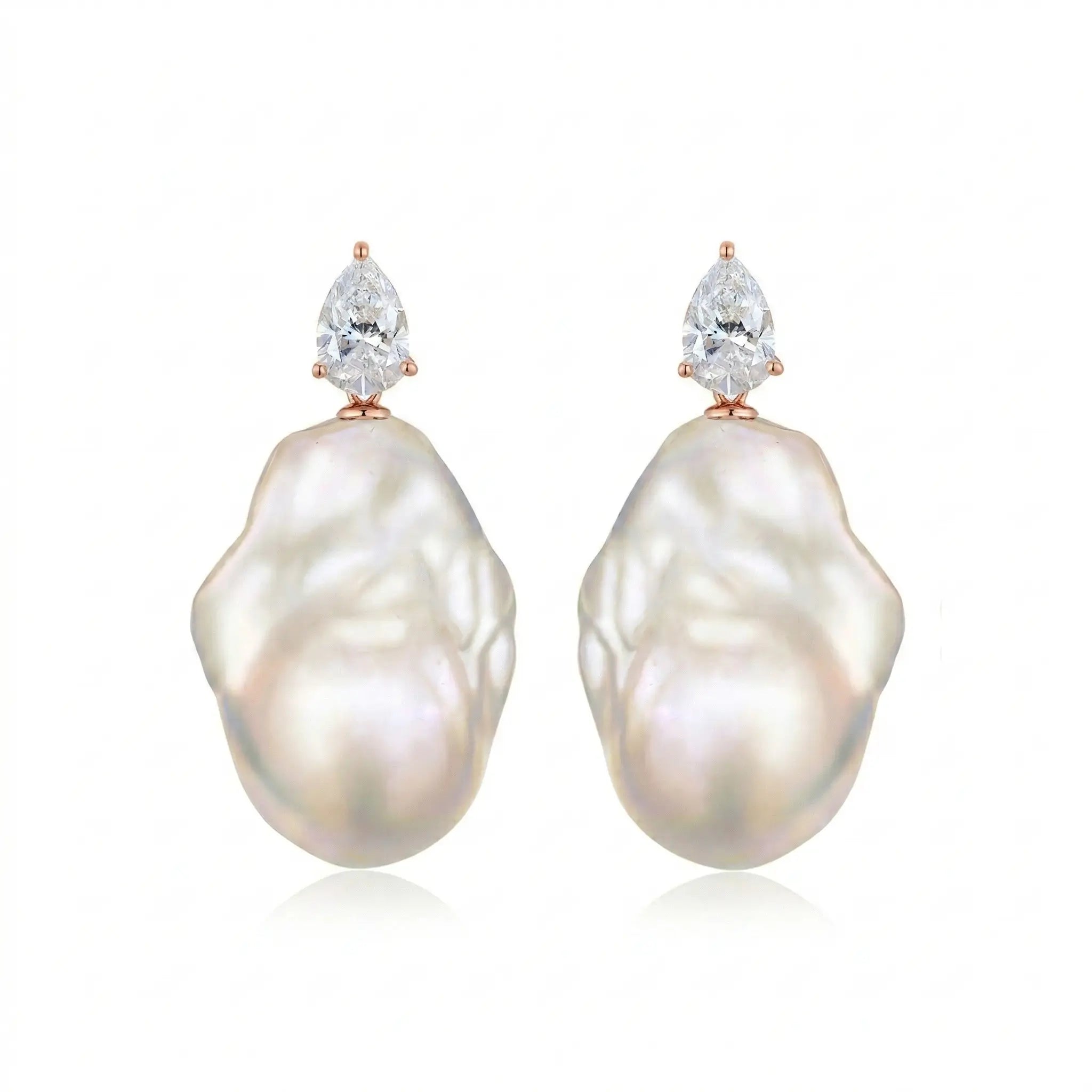 Venus Tears Lab Grown Diamond Baroque Pearl Convertible Drop Earrings 14K rose gold