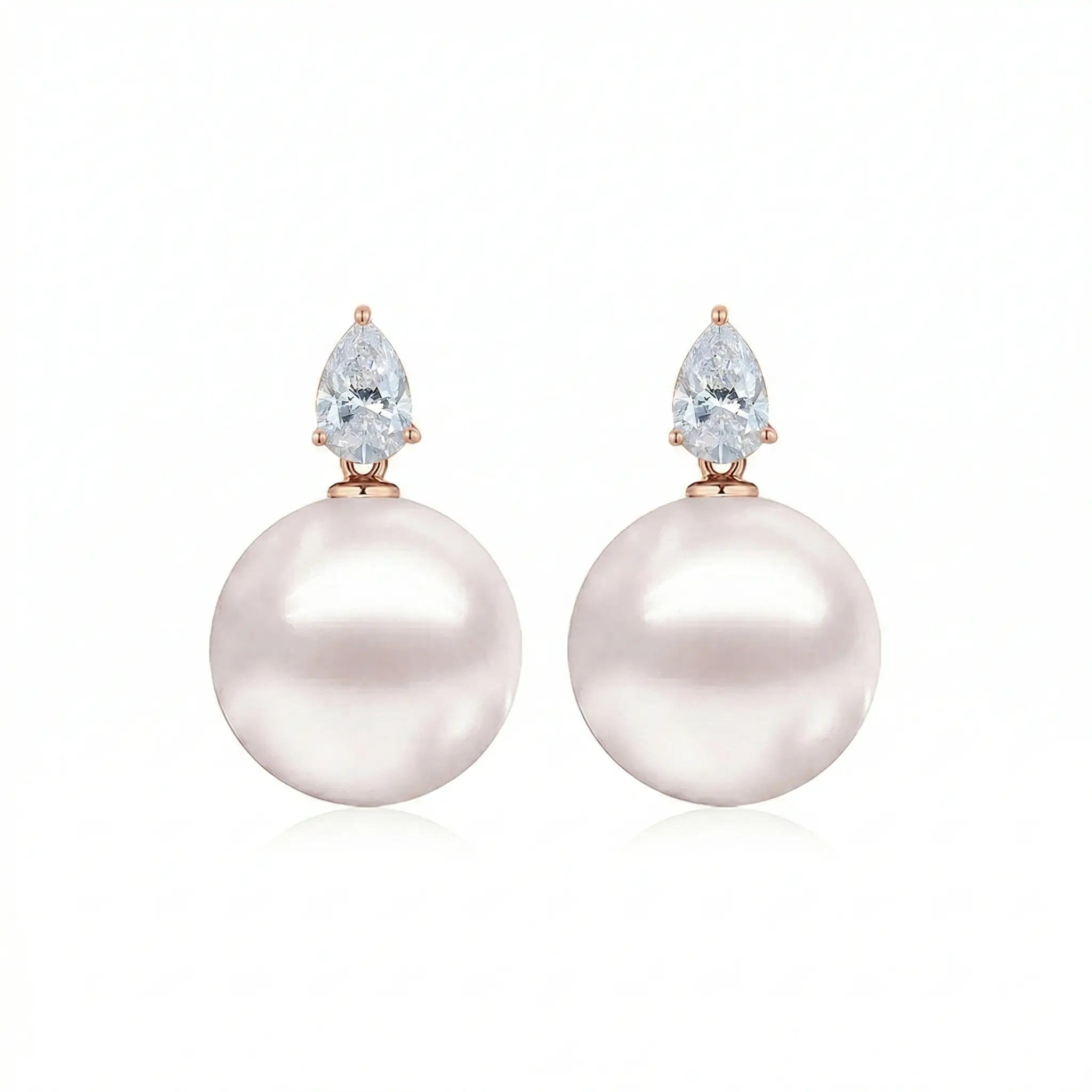 Venus Tears Lab Grown Diamond 12-13mm Cultured Round Pearl Convertible Drop Earrings 14k rose gold