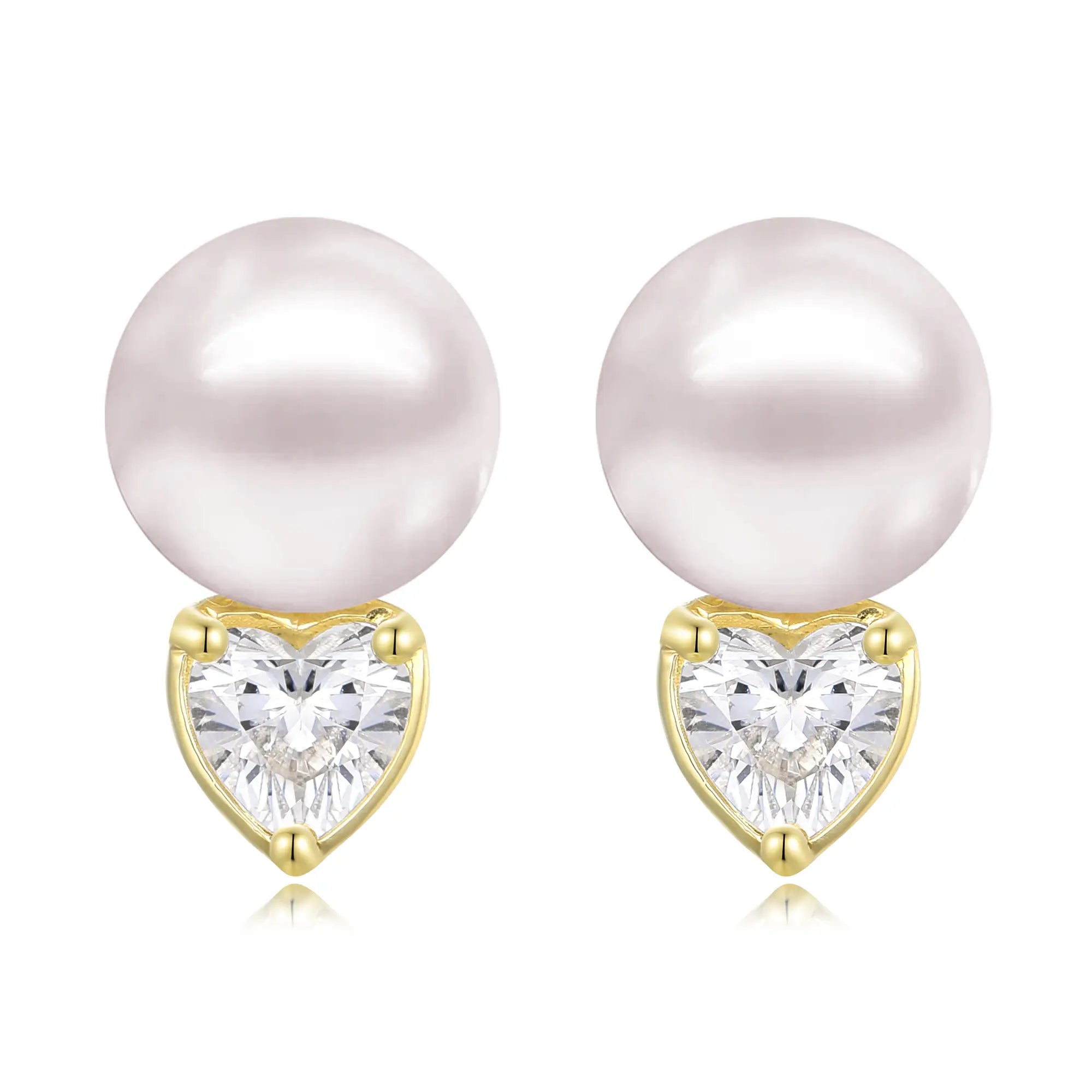 Venus 1.00ctw Heart Lab Grown Diamond Pearl Stud Earrings 14k yellow gold