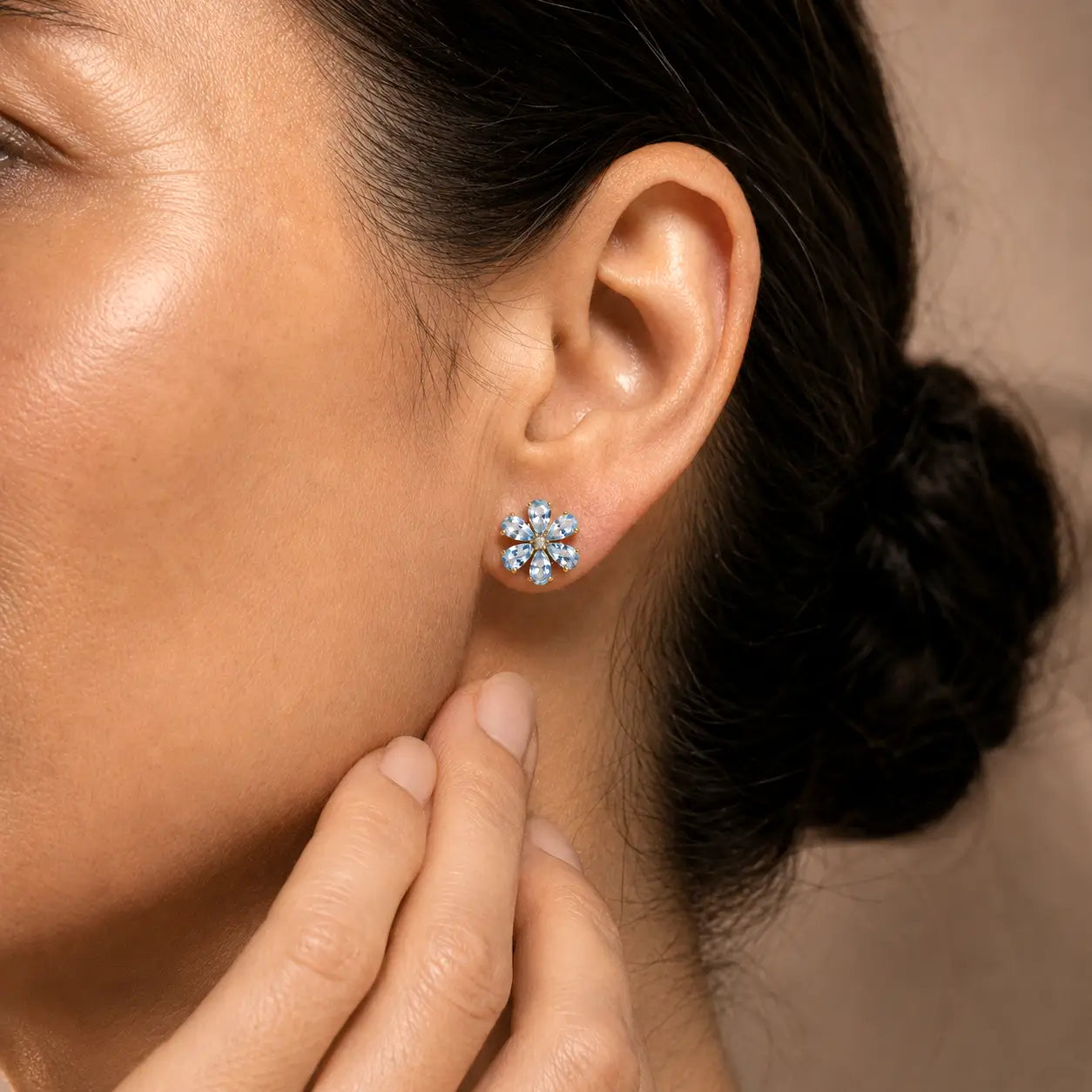 14k gold Flora Natural Aquamarine Diamond Earrings