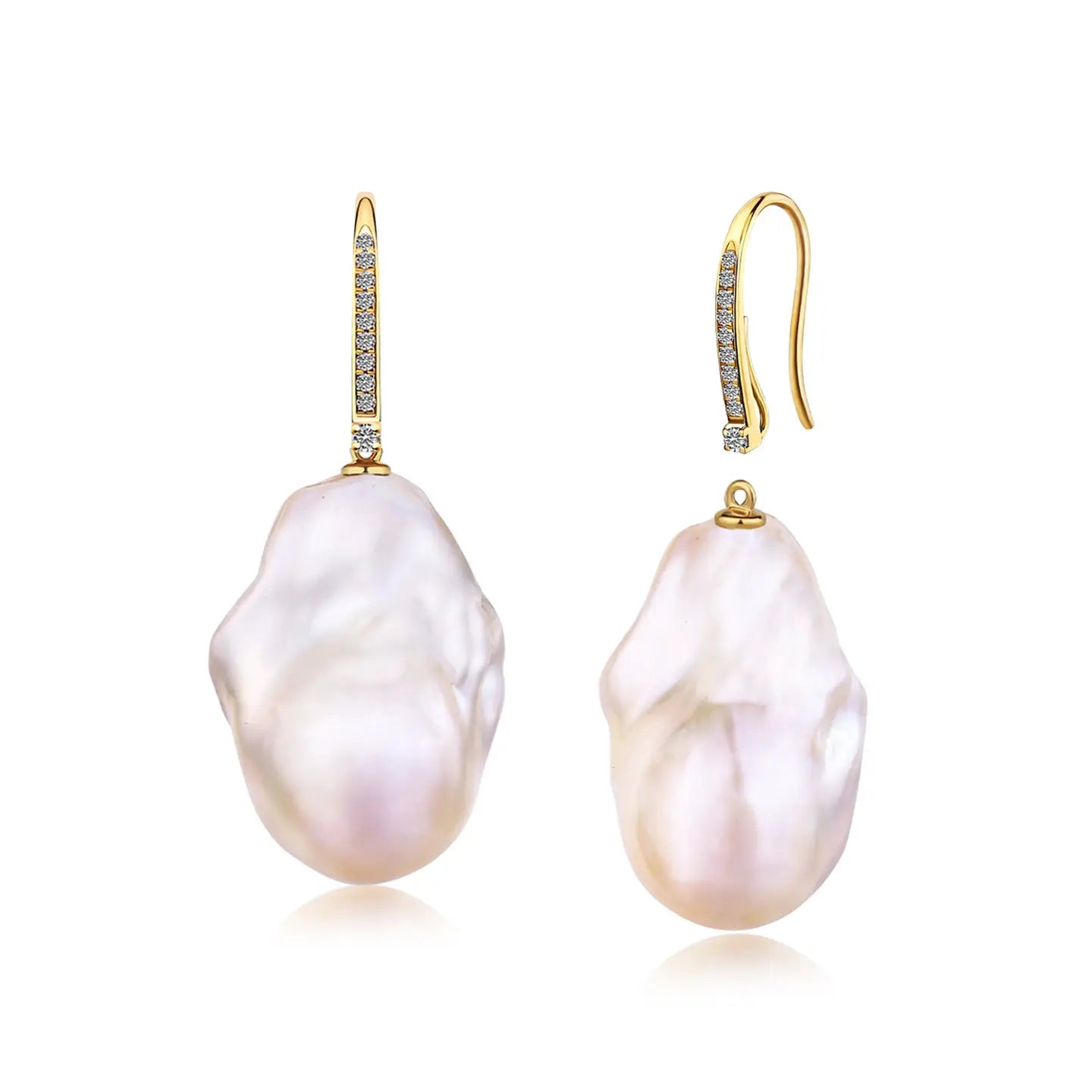 14k yellow gold Diamond Convertible Baroque Pearl Drop Earrings