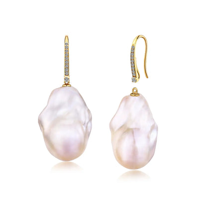 14k yellow gold Diamond Convertible Baroque Pearl Drop Earrings