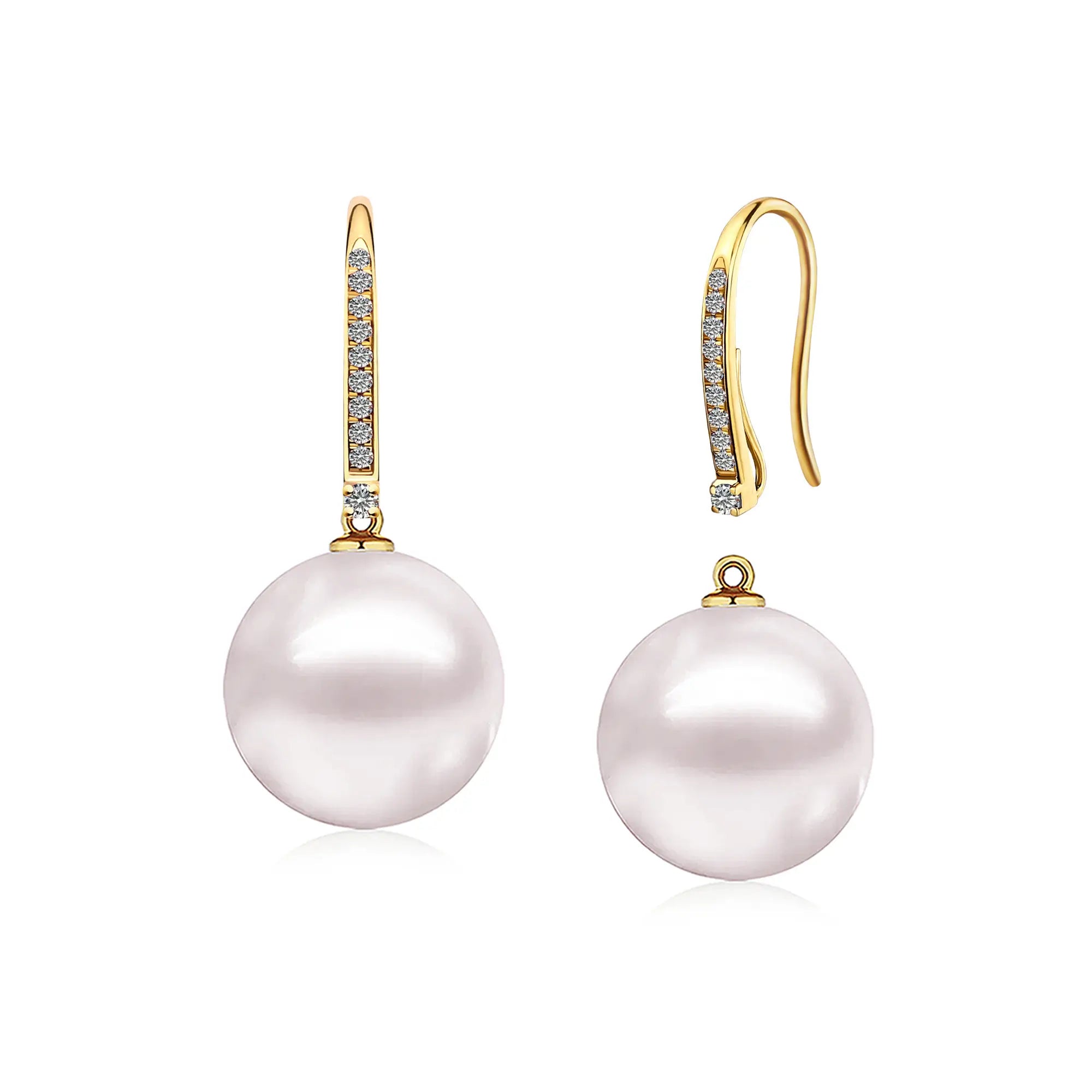 Paradise Natural Diamond Convertible Round Baroque Pearl Drop Earrings 14k yellow gold