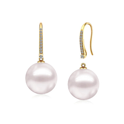Paradise Natural Diamond Convertible Round Baroque Pearl Drop Earrings 14k yellow gold