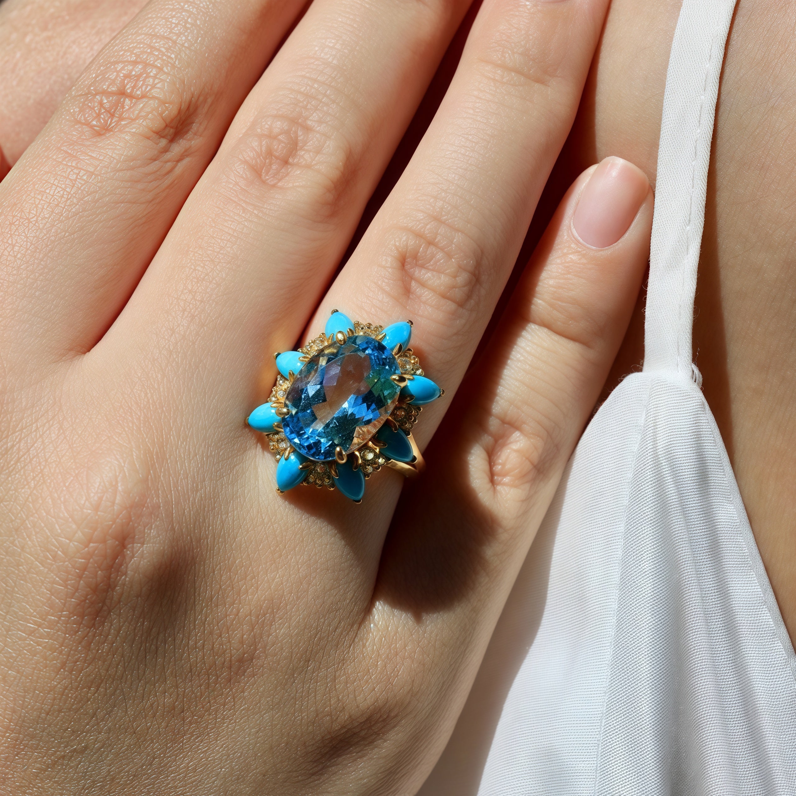 Topaz Turquoise Aquamarine Cocktail Ring