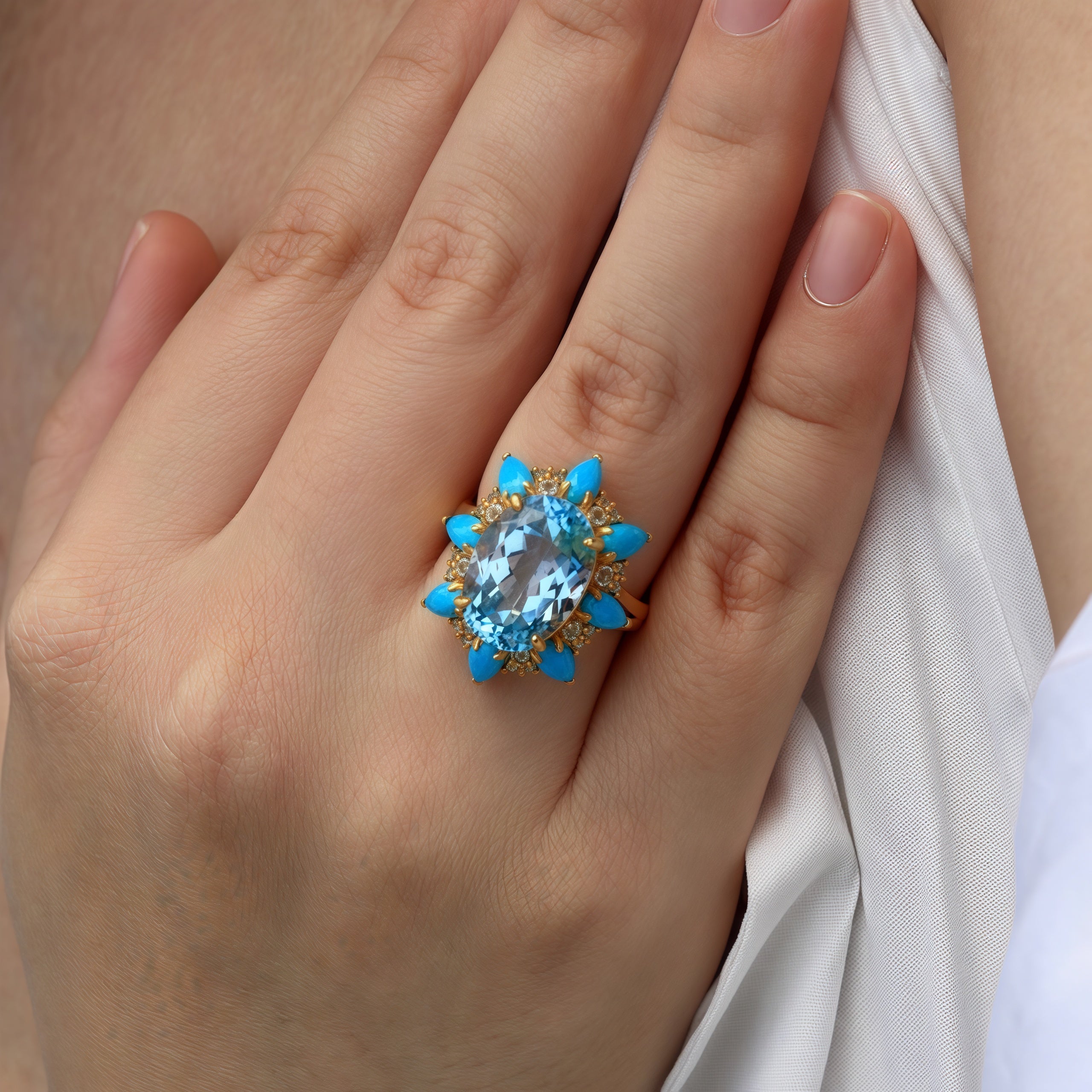Topaz Turquoise Aquamarine Cocktail Ring