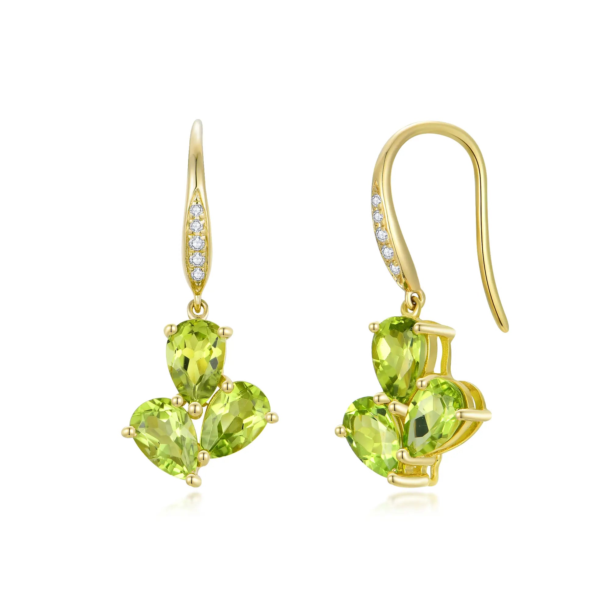 Allure Natural Peridot Diamond Drop Earrings 14k yellow gold