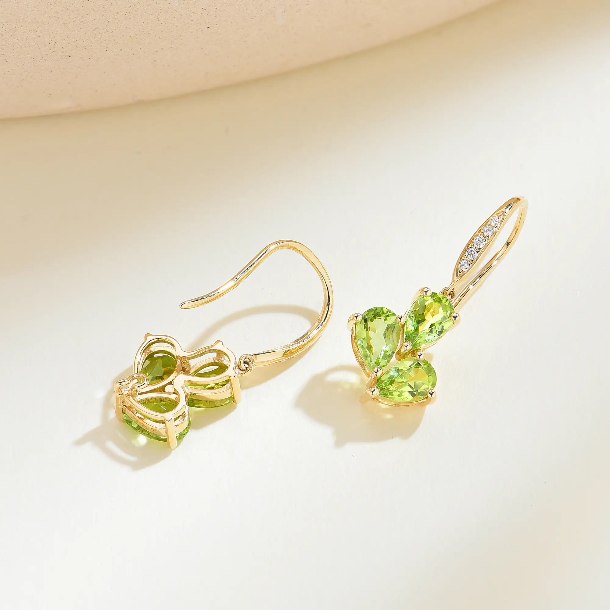 Allure Natural Peridot Diamond Drop Earrings 14k yellow gold