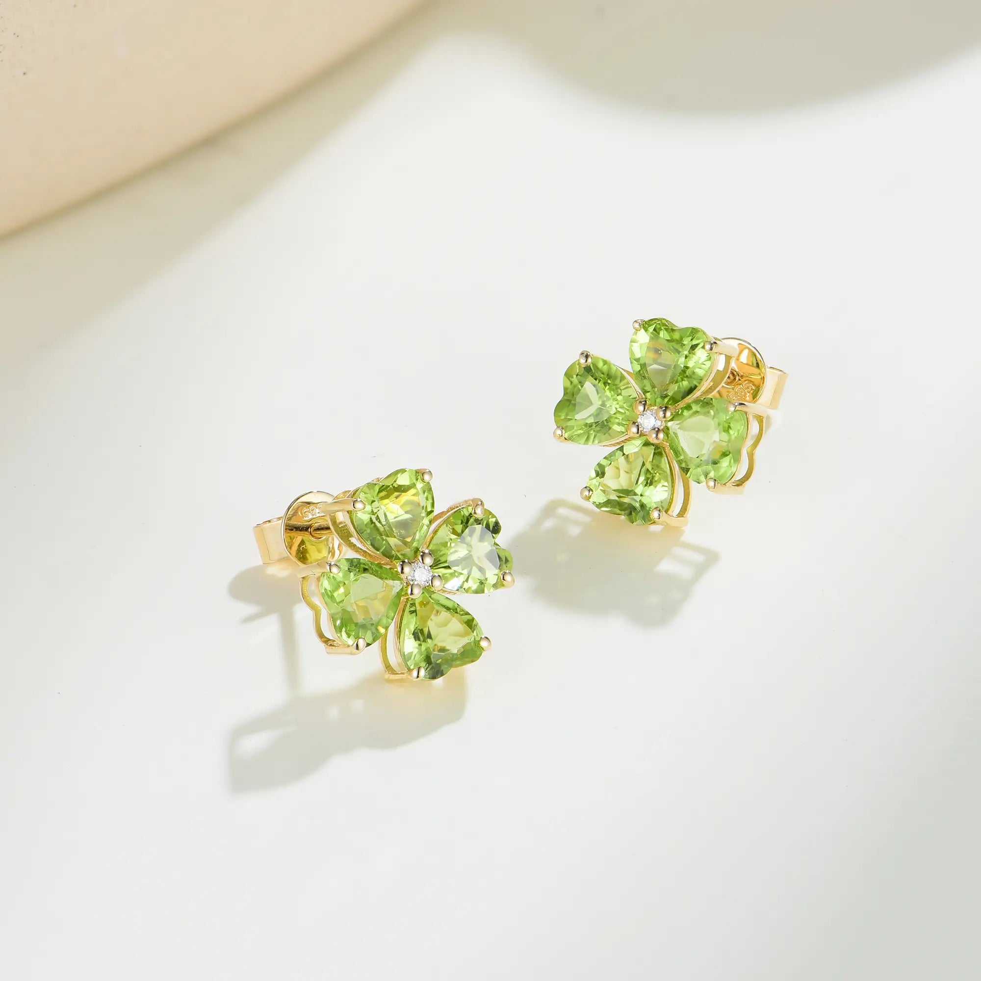 Natural heart Peridot Diamond Clover Earrings