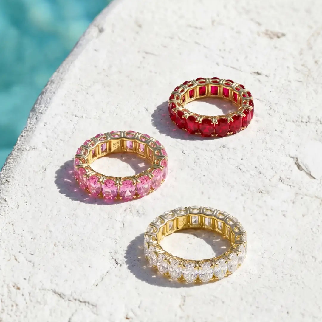 Nora 11.50 ctw Oval Lab Grown Pink Sapphire Eternity Ring