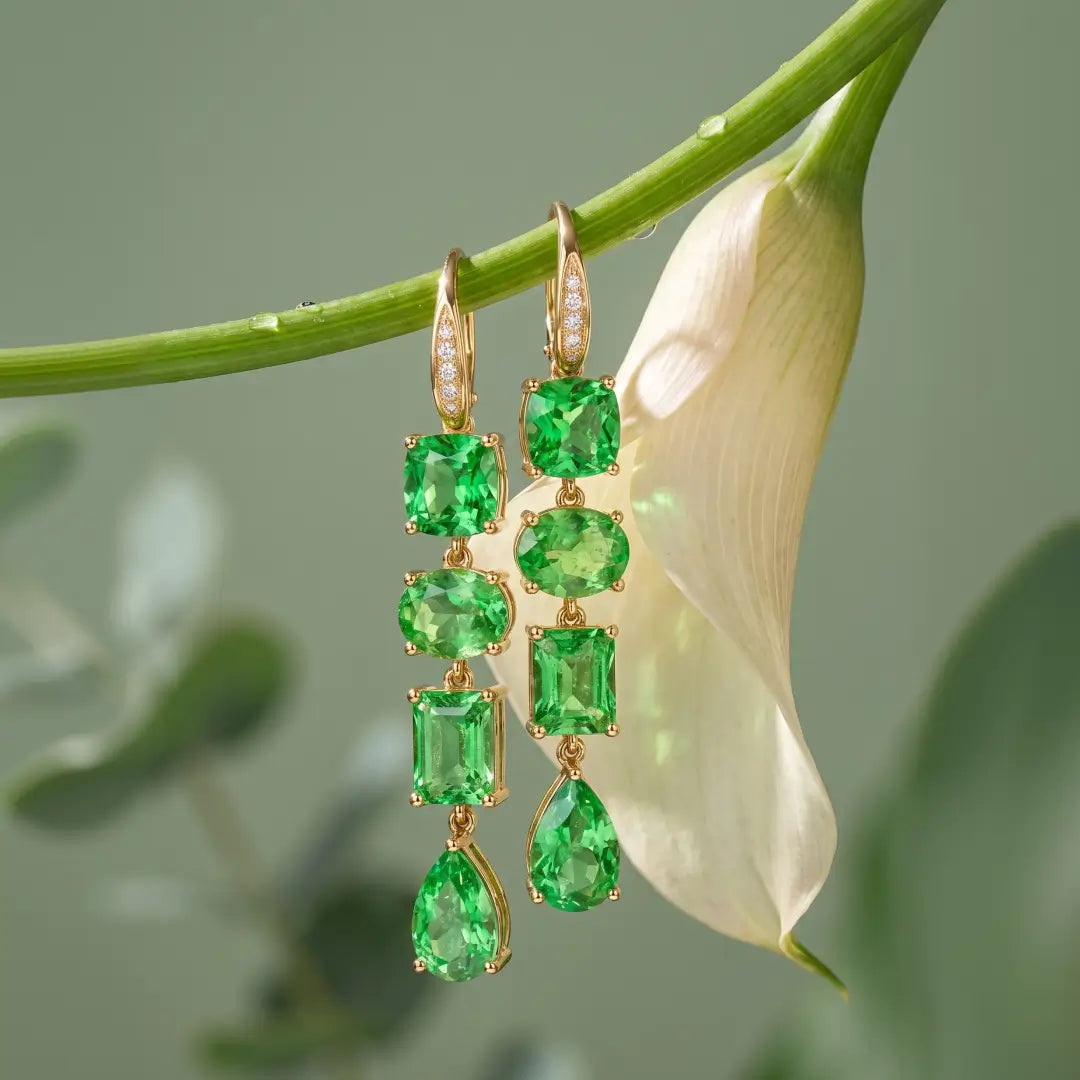 (SOLD) Garden Melody 8.24 ctw Natural Tsavorite & Diamond Drop Earrings (One-of-a-Kind)