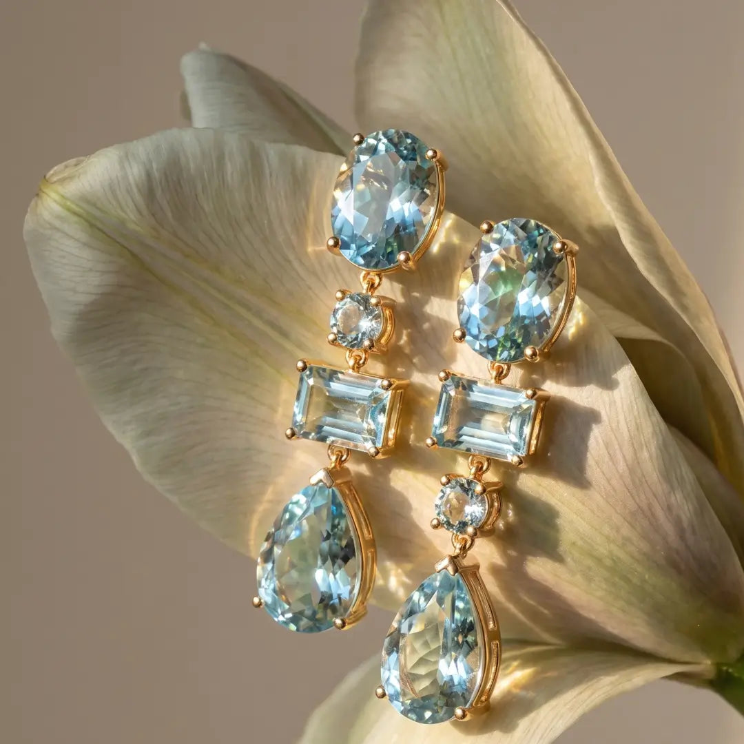 (SOLD) Garden Melody 8.00 ctw Natural Aquamarine Drop Earrings (One-of-a-Kind)