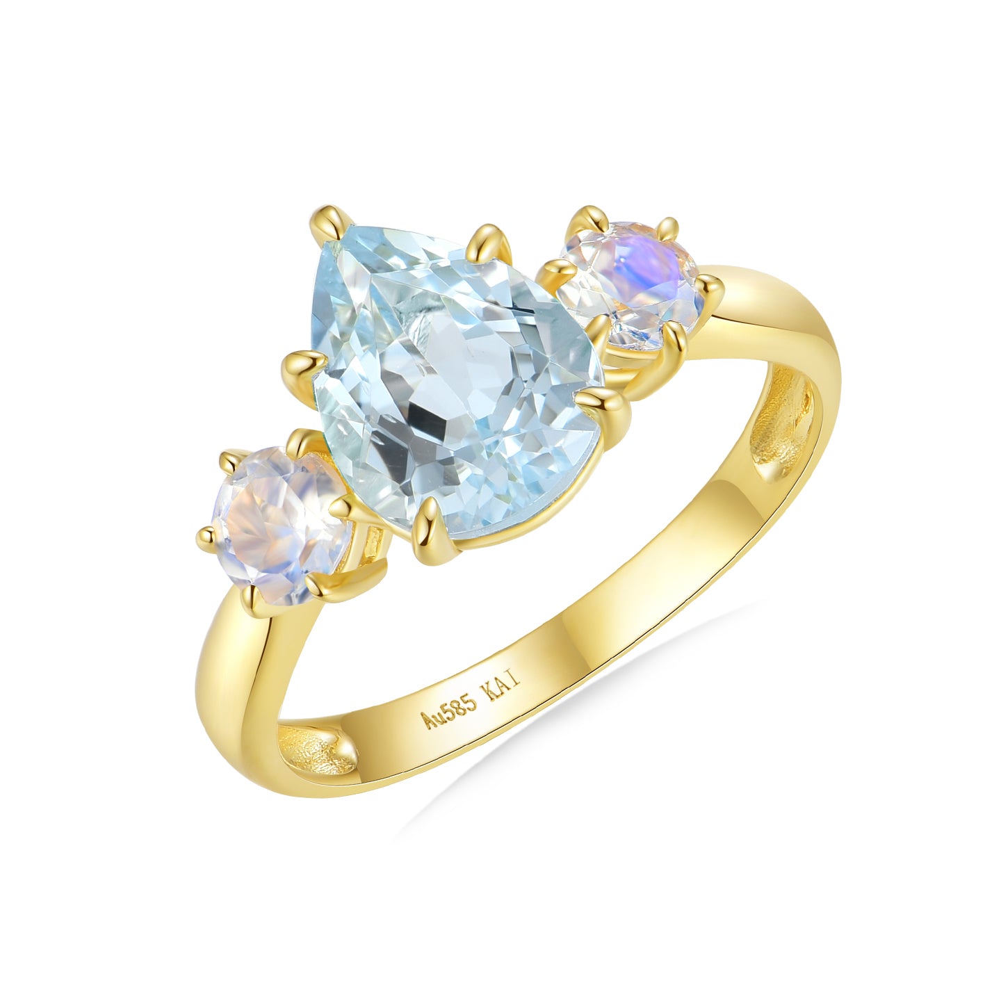Evelyn Pear Aquamarine Moonstone Three-stone Ring