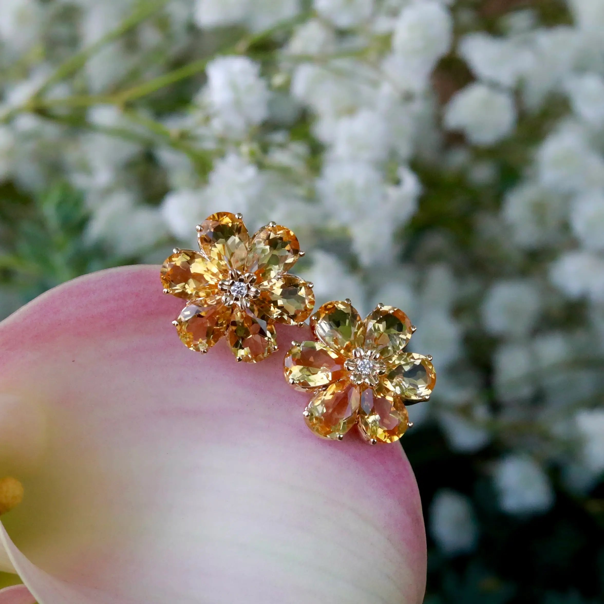 Nina Zhou x Kai Natural Citrine Diamond Wildflower Earrings in 14k gold