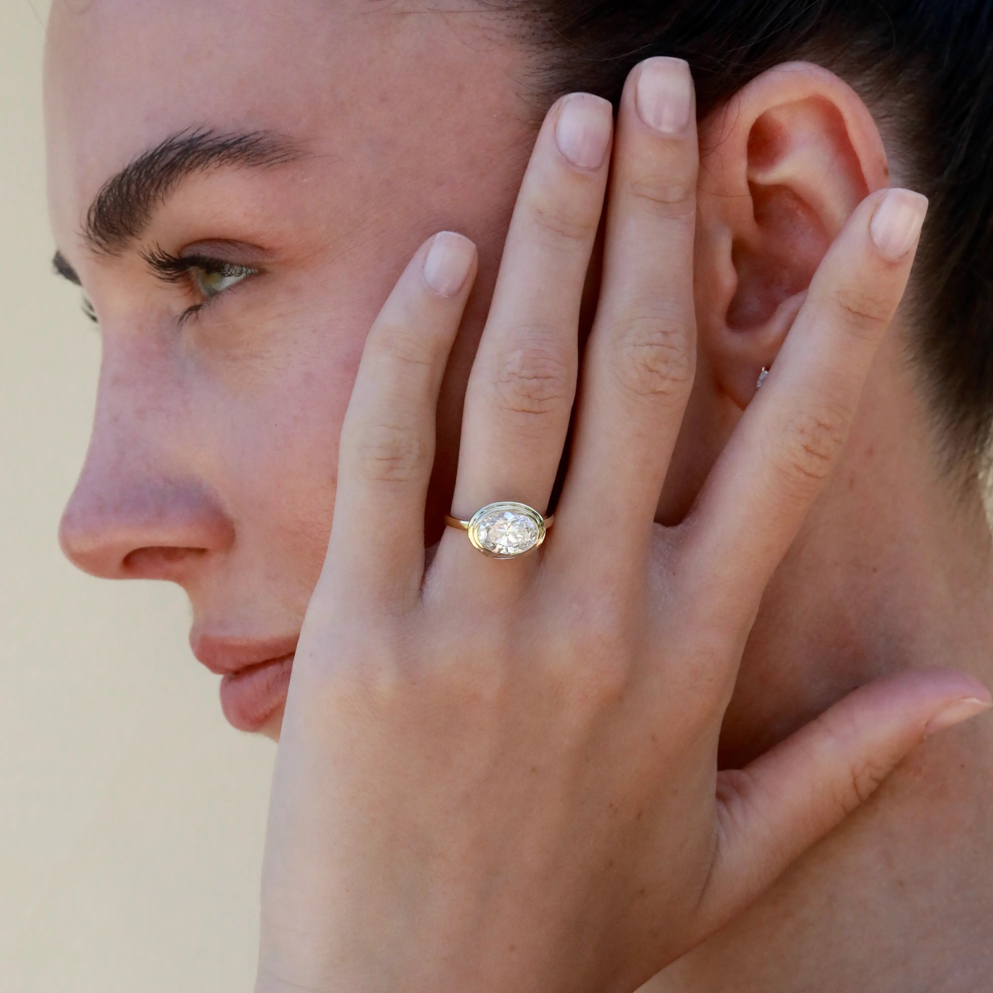 Bella East-West Oval 2.00 ctw Lab Grown Diamond Ring in 14k yellow gold