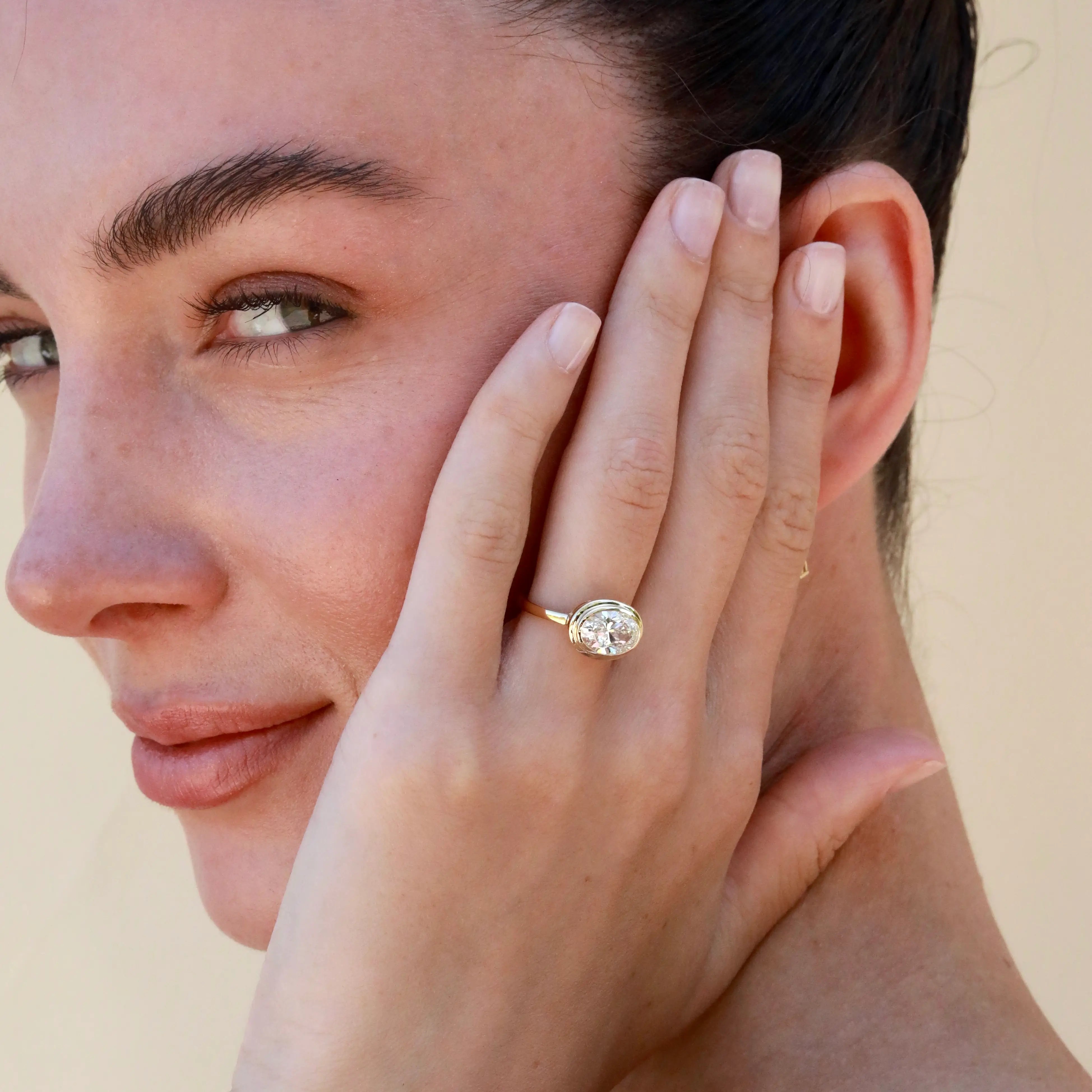Bella East-West Oval 2.00 ctw Lab Grown Diamond Ring in 14k yellow gold