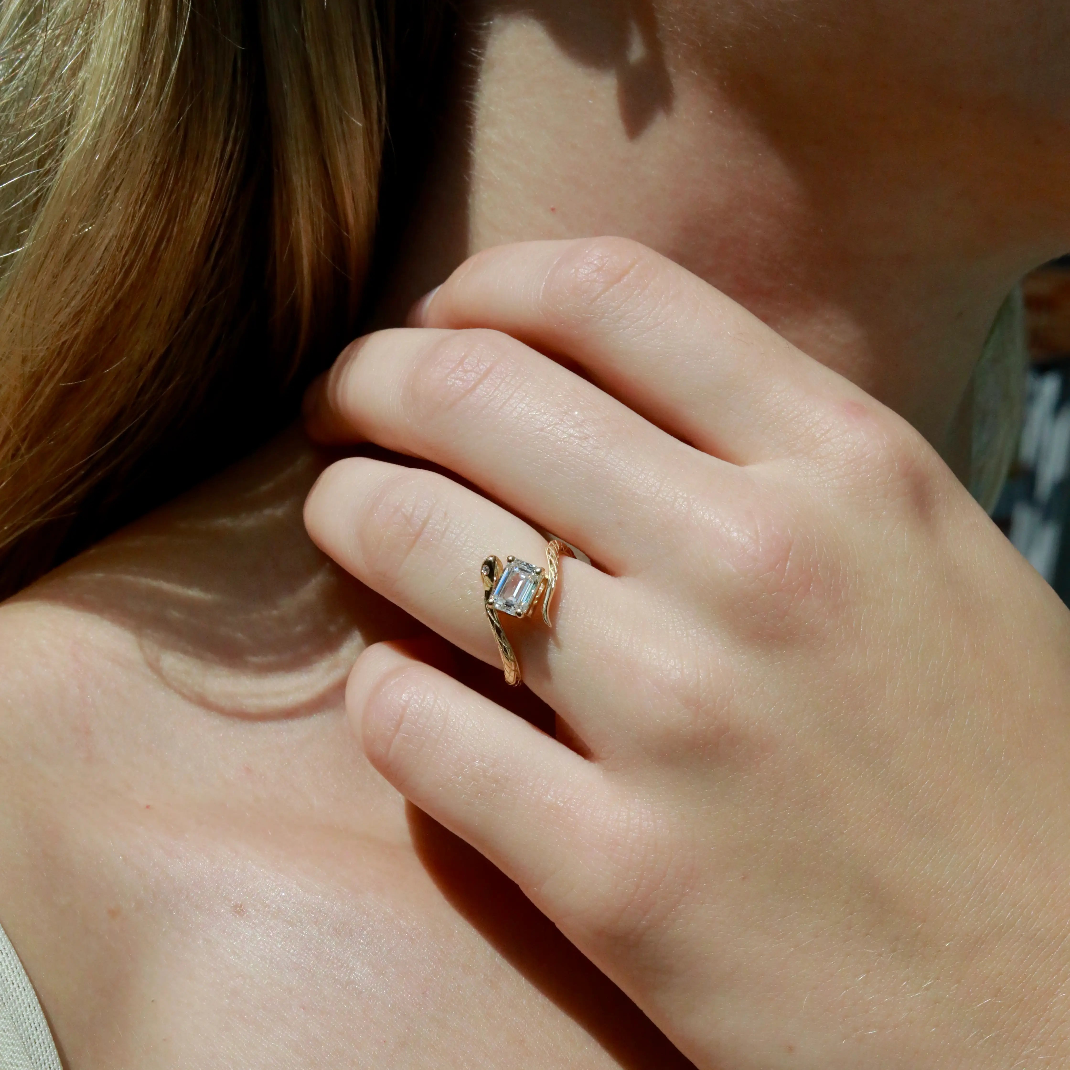 Snake Protection Emerald-Cut Lab-Grown Diamond East-West Ring