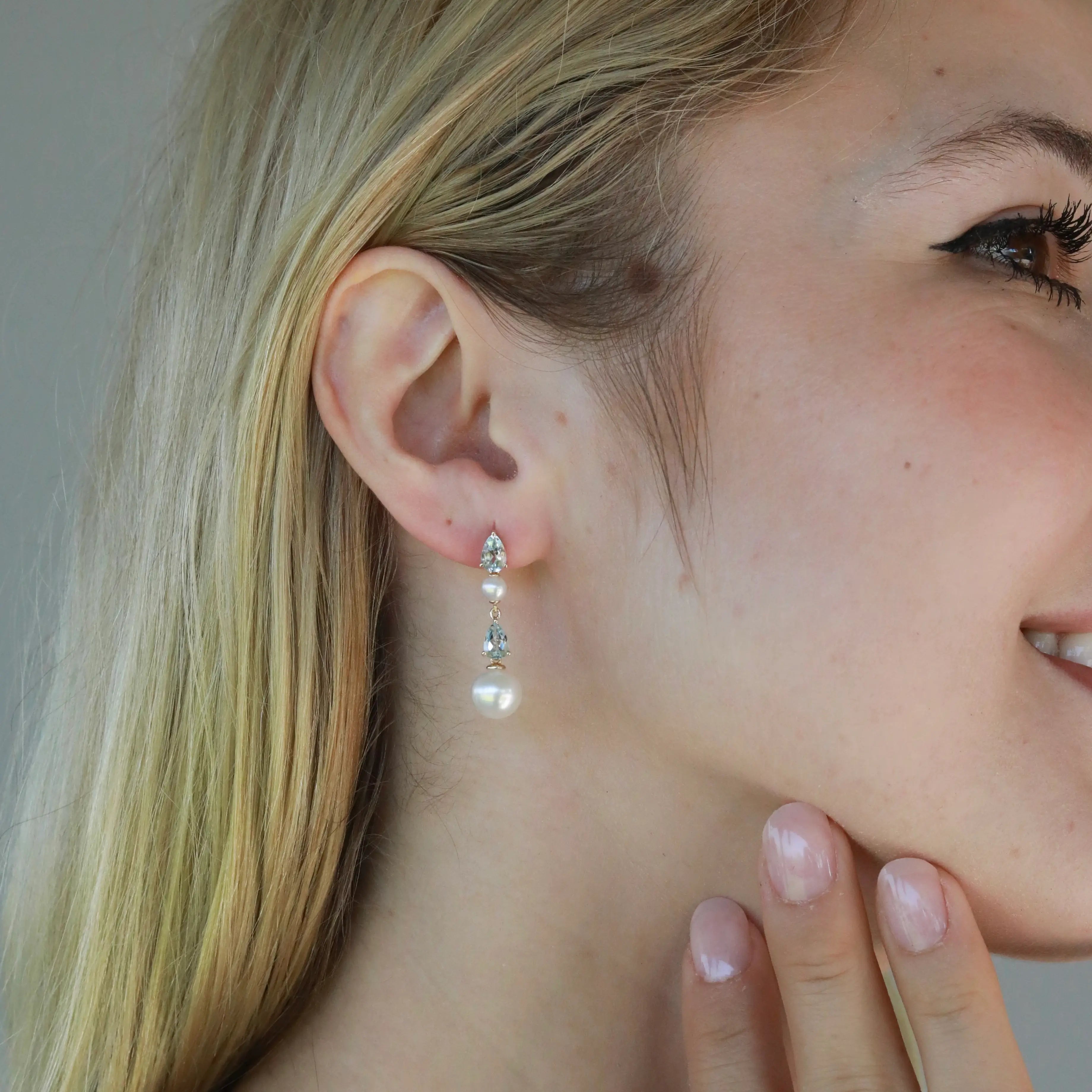 Venus Tears Aquamarine Duo Pearl Drop Earrings