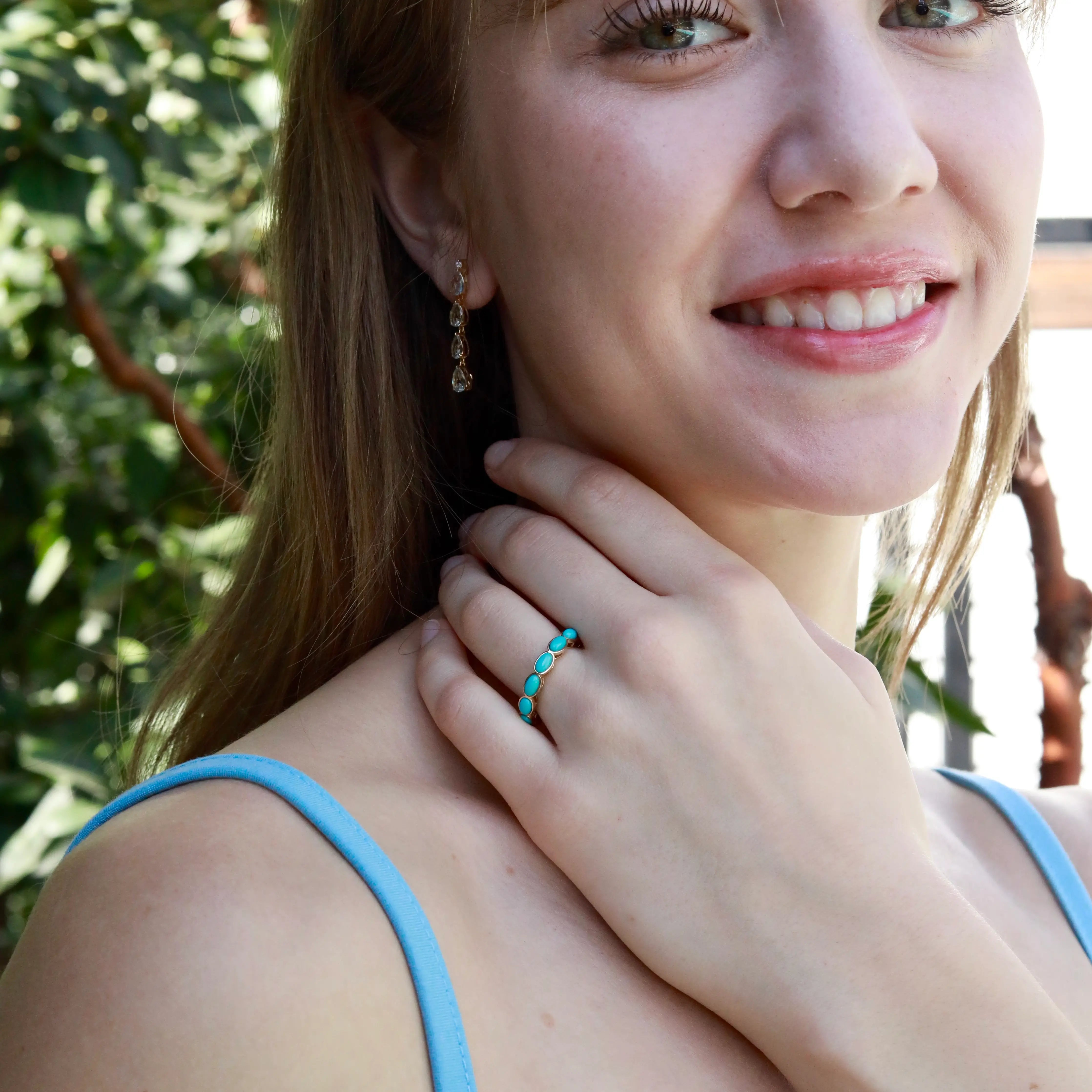 Natural Turquosie East-West Eternity Band in 14k yellow gold