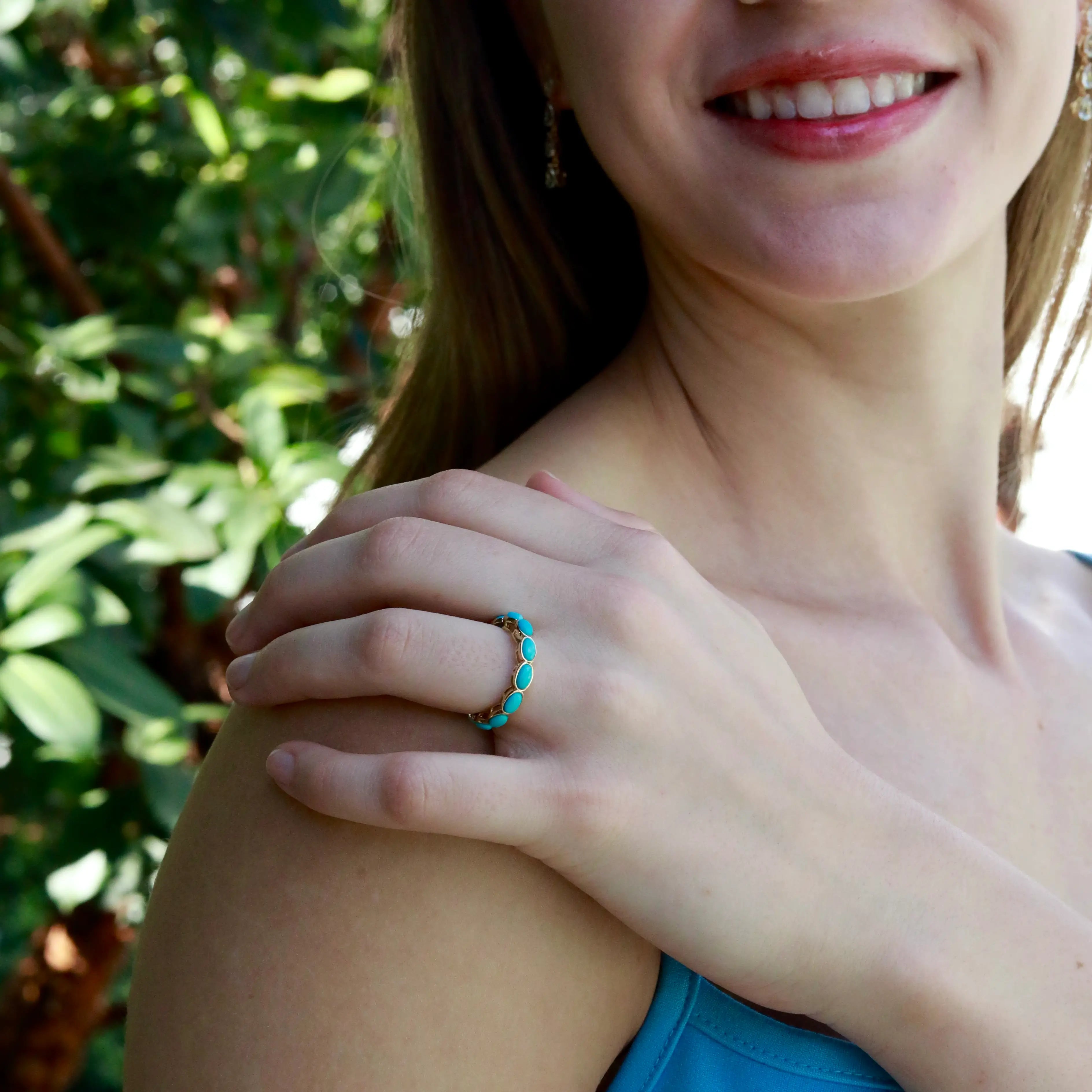 Natural Turquosie East-West Eternity Band in 14k yellow gold