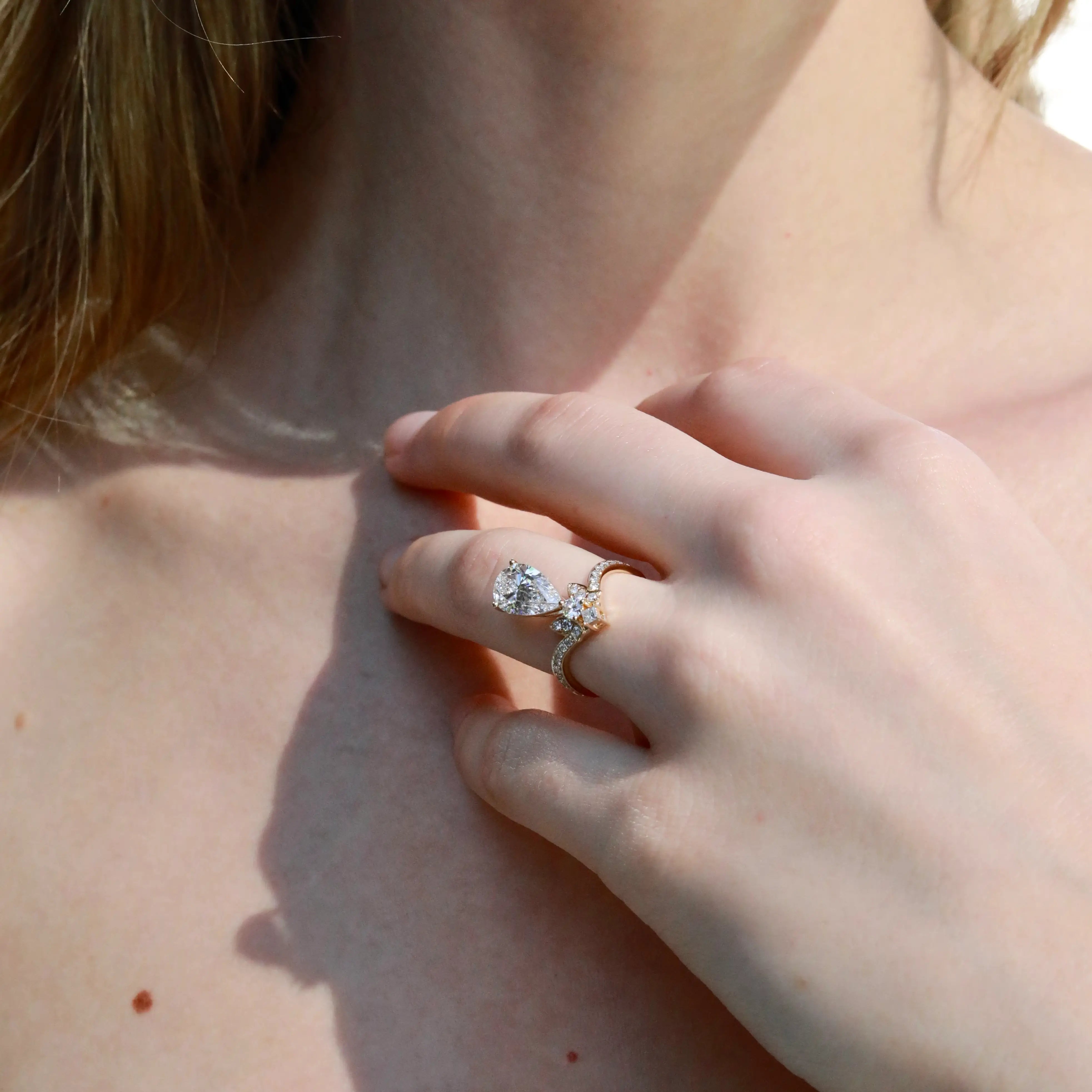 Kai Heirloom Revival Royal Ribbon Pear 2.46ct Lab Diamond Ring in 14k yellow gold