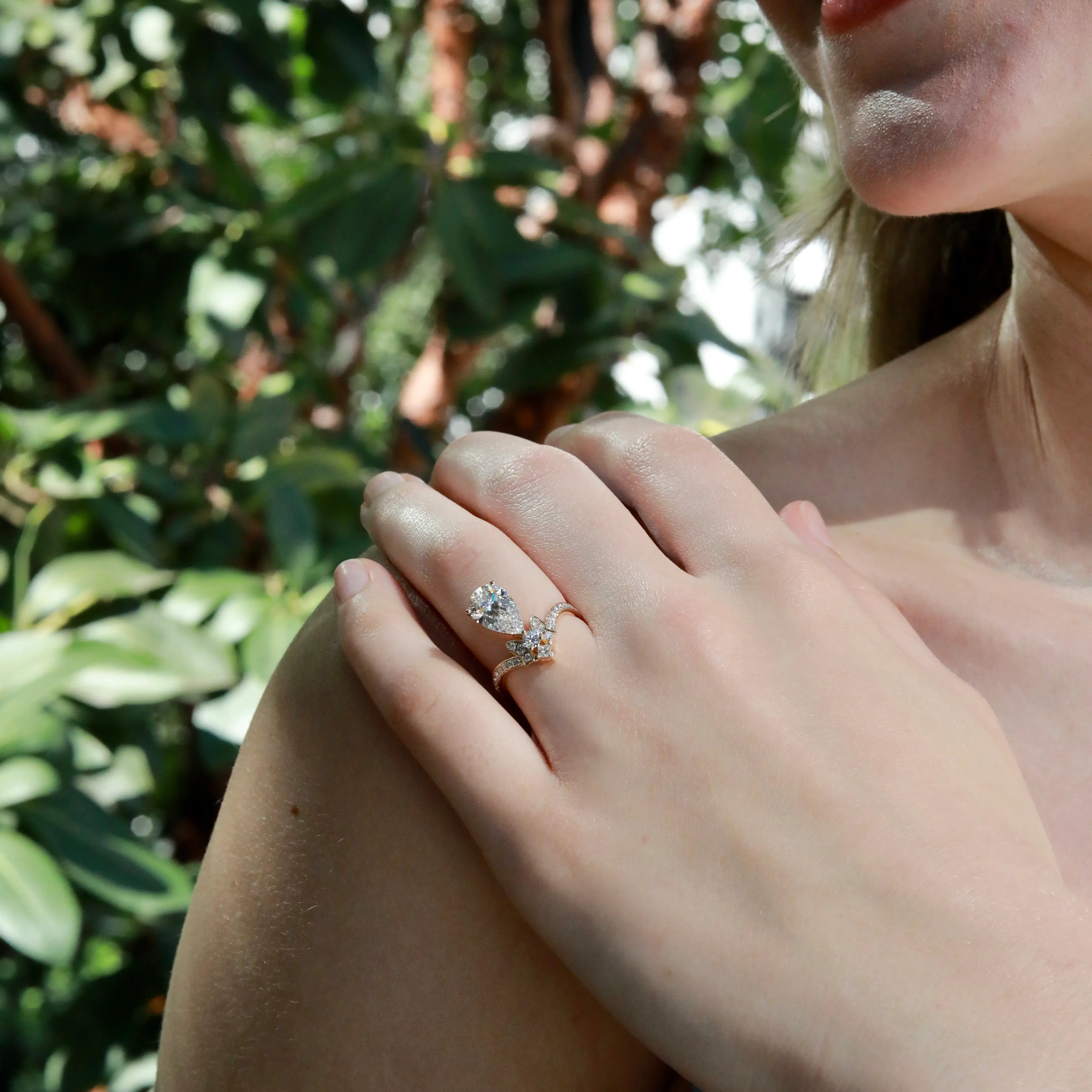 Kai Heirloom Revival Royal Ribbon Pear 2.46ct Lab Diamond Ring in 14k yellow gold