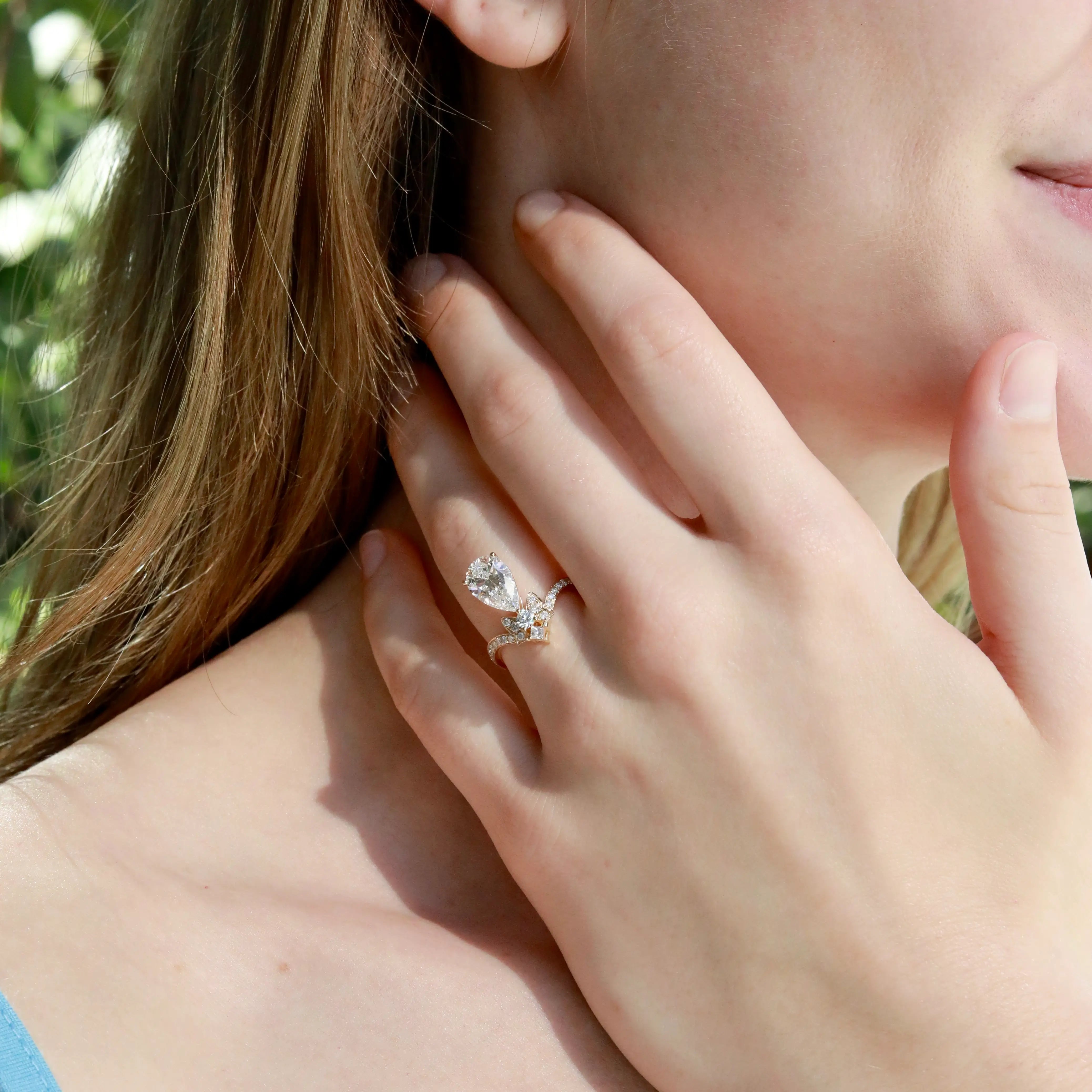 Kai Heirloom Revival Royal Ribbon Pear 2.46ct Lab Diamond Ring in 14k yellow gold