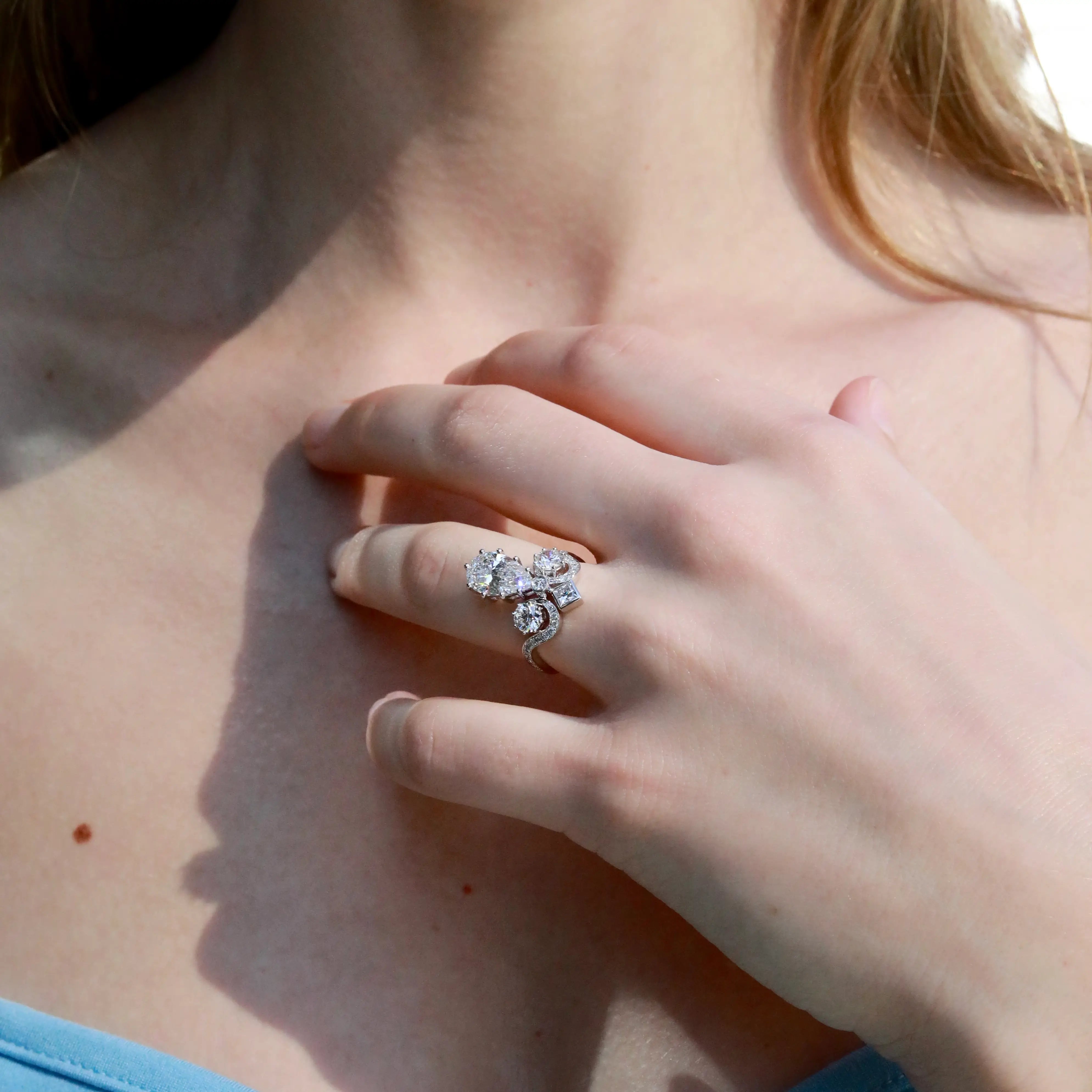 Kai Heirloom Reviva Imperial Crown Pear 3.18 CT Lab Diamond Ring in 14k white gold