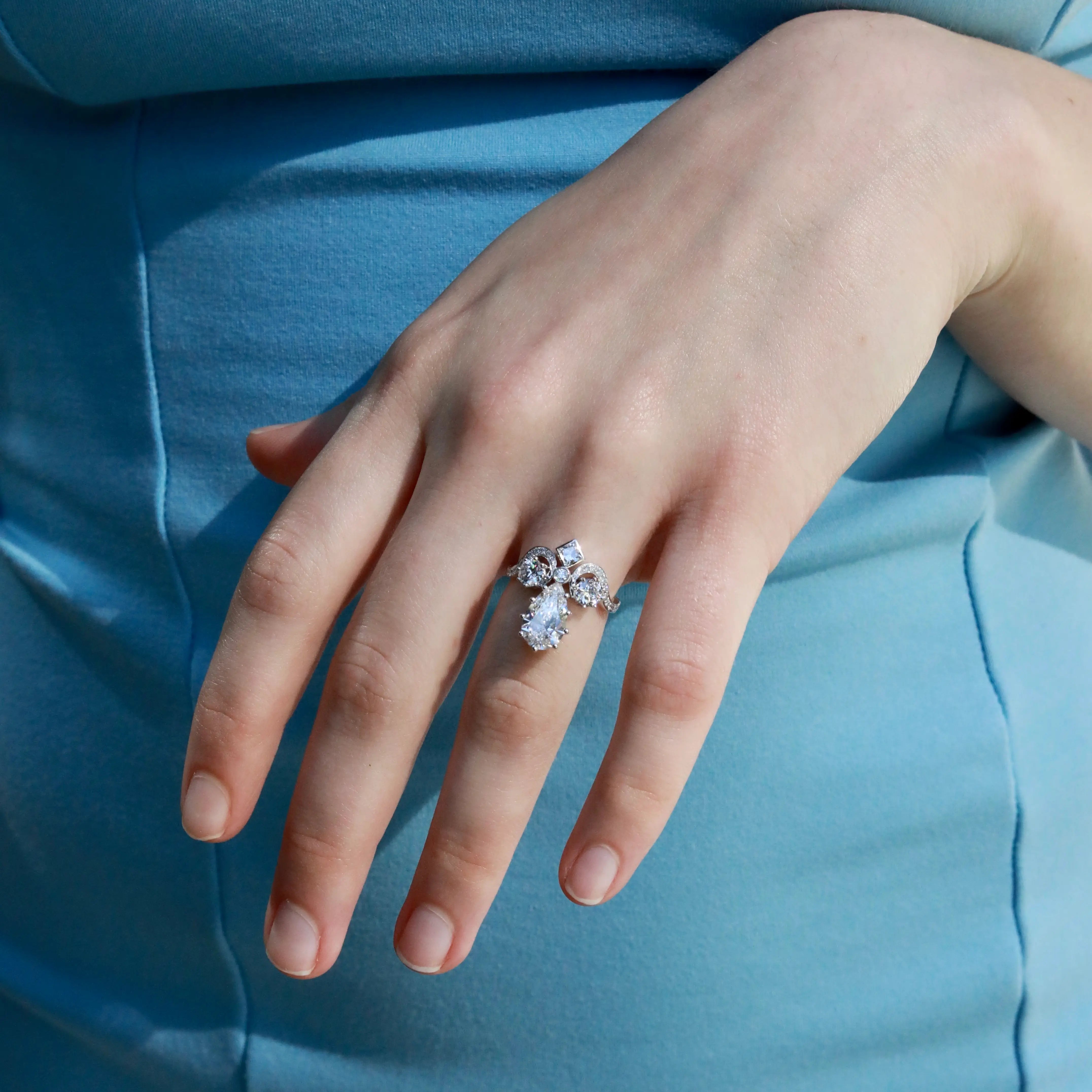 Kai Heirloom Reviva Imperial Crown Pear 3.18 CT Lab Diamond Ring in 14k white gold