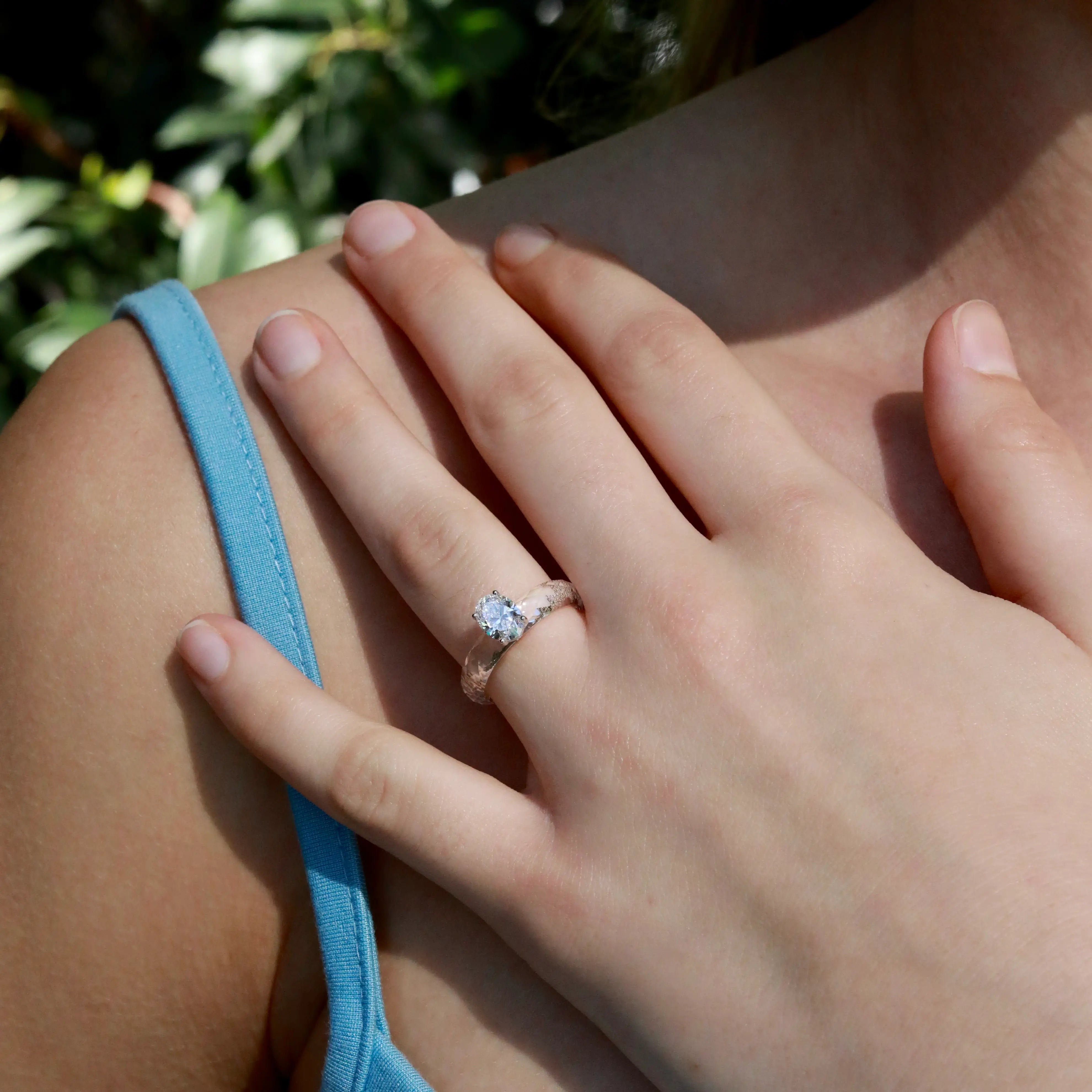 Everlight Oval Lab Grown Diamond Faceted Sapphire Ring in 14k white gold