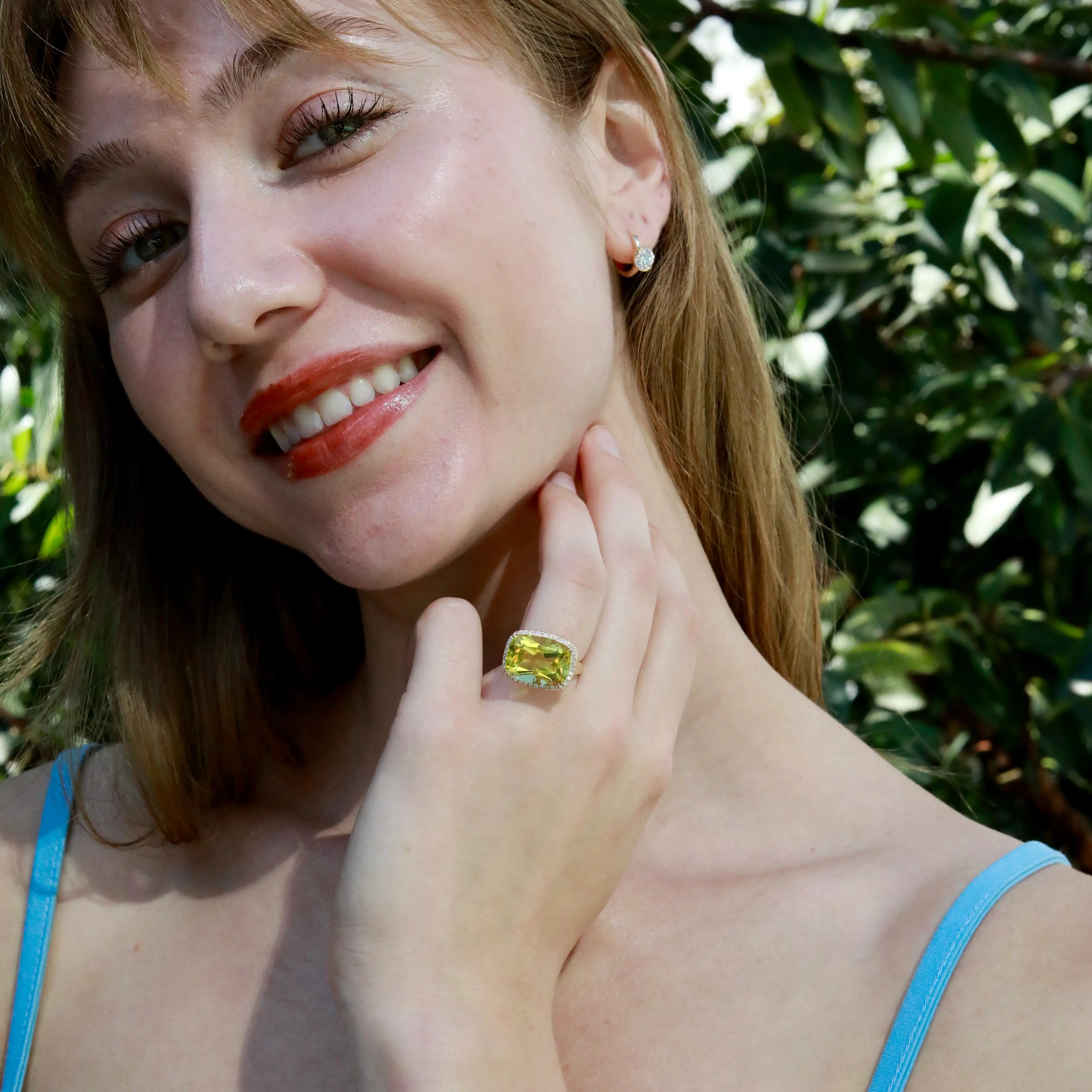 Kai Reflection Natural 11.30ctw Old Mine Cut Lemon Quartz & Lab-Diamond Diamond Ring in 14k Yellow Gold