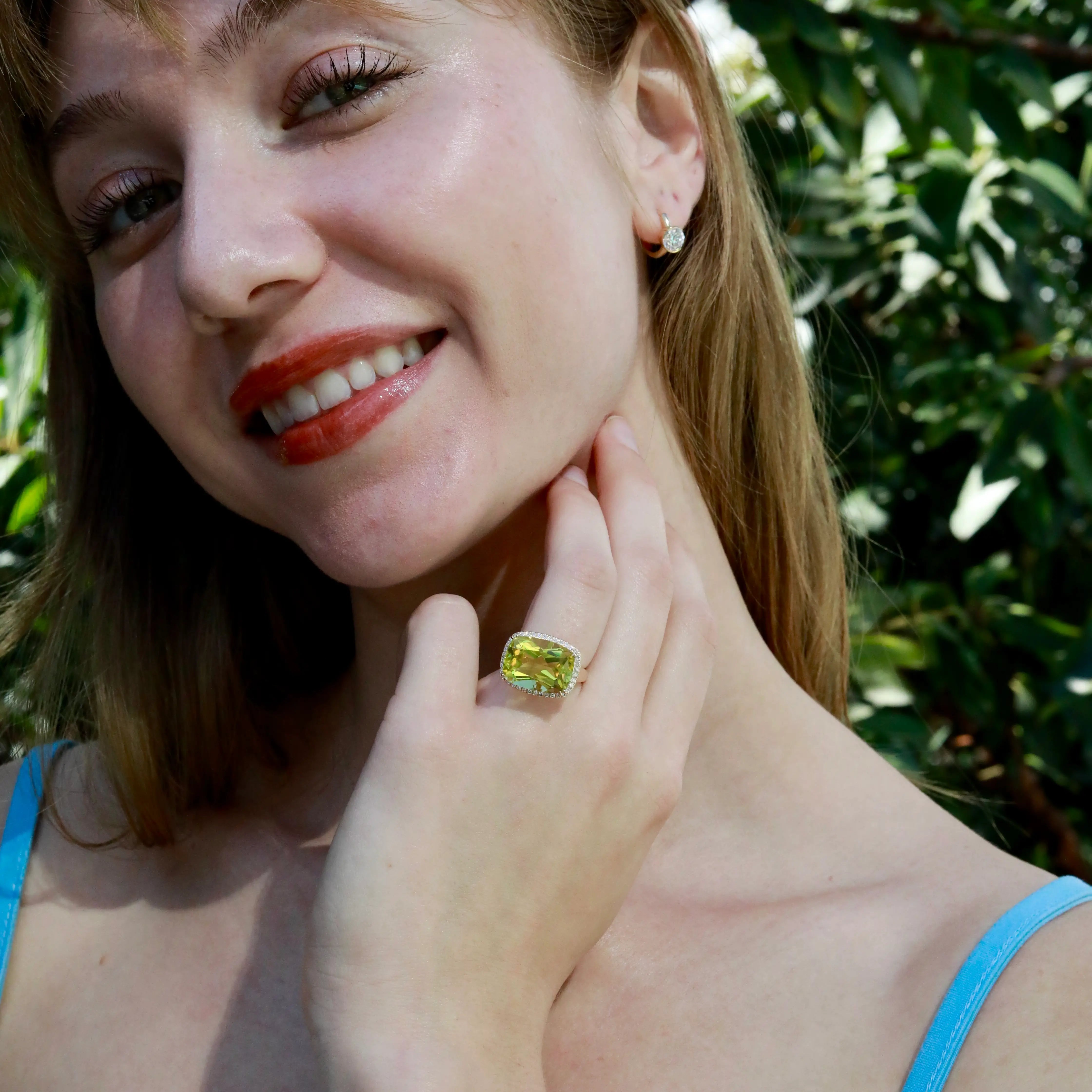 Kai Reflection Natural 11.30ctw Old Mine Cut Lemon Quartz & Lab-Diamond Diamond Ring in 14k Yellow Gold