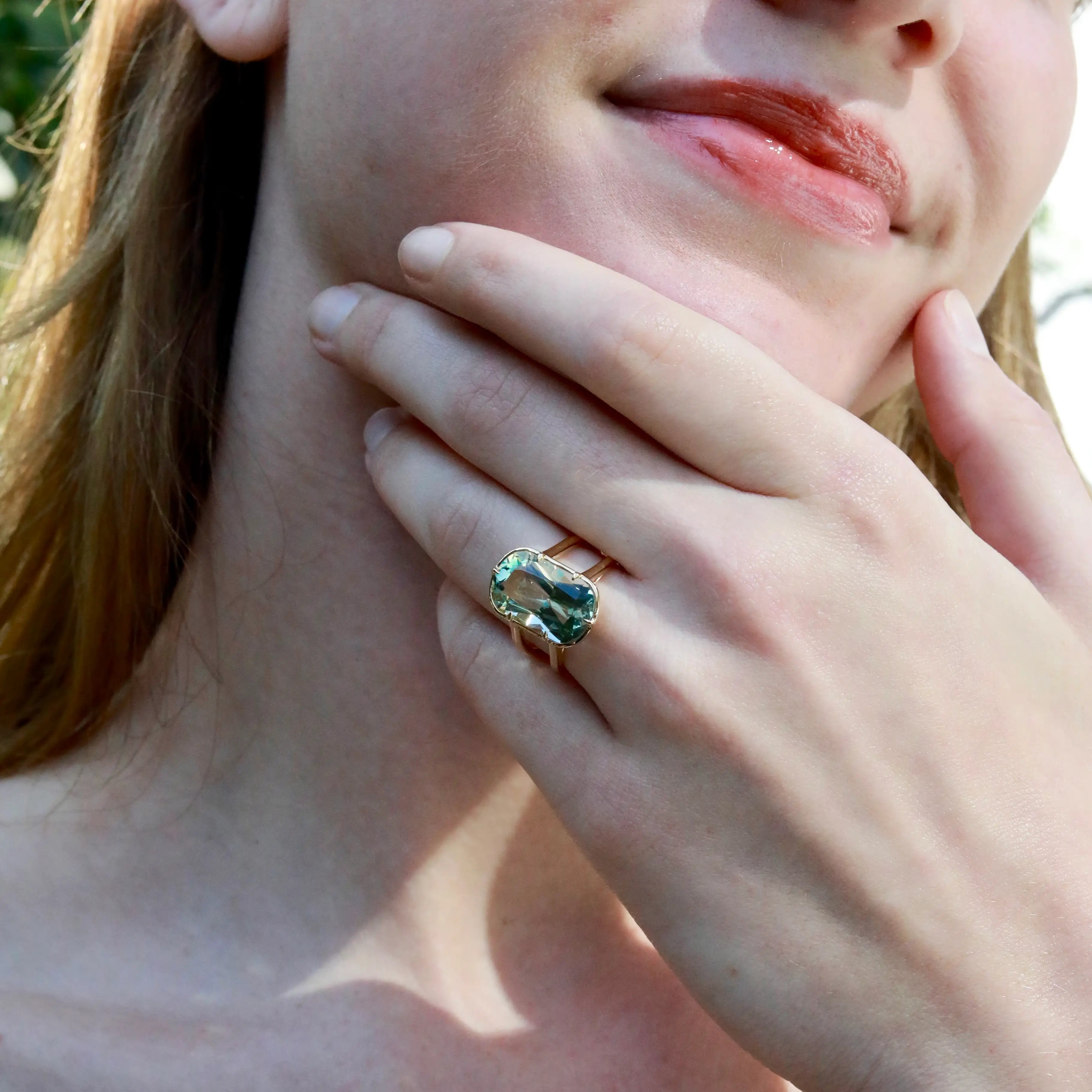 Kai Fine Jewelry Reflection Natural  9.50ctw Prasiolite Double Band Twist Ring in 14k gold