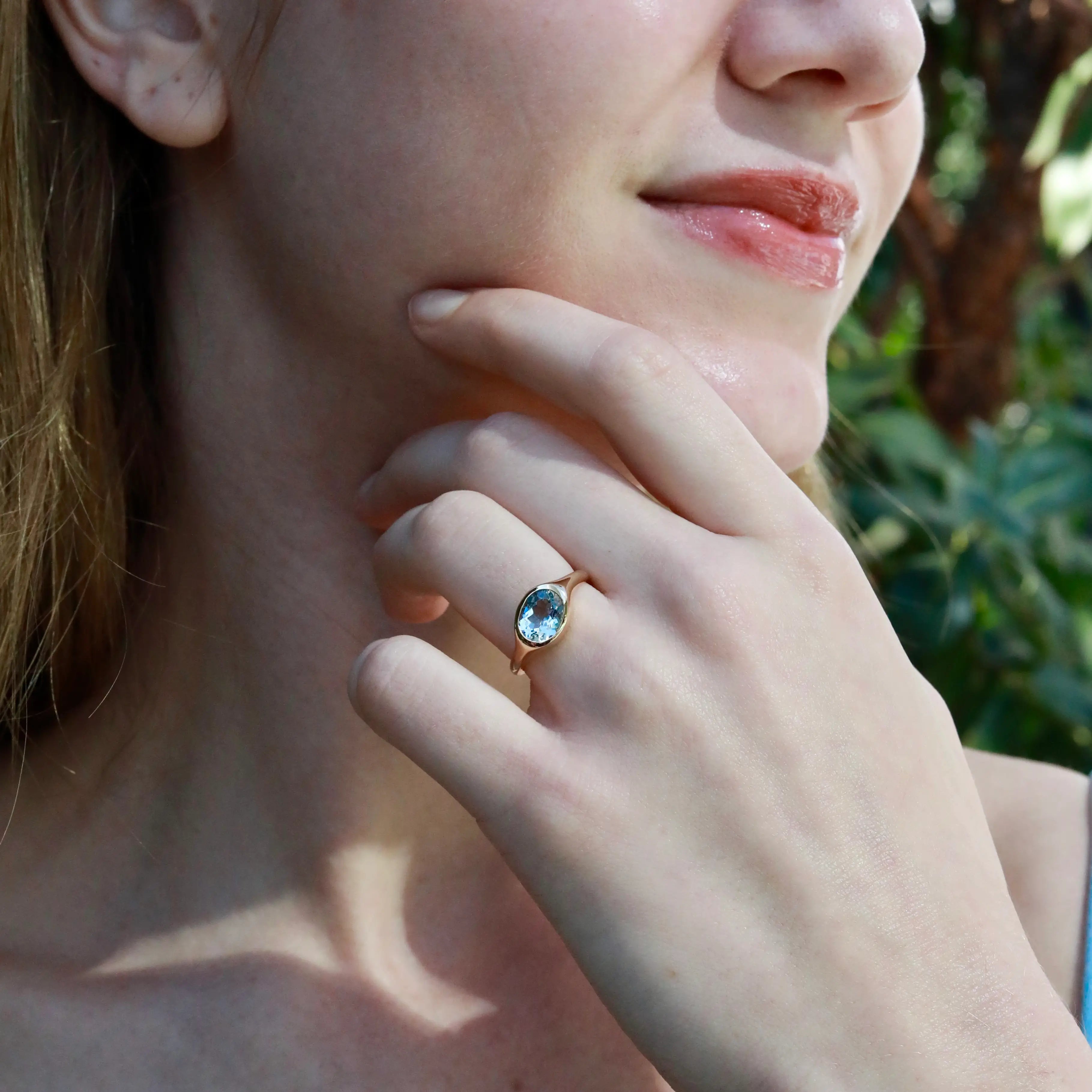 Gloria Natural Oval 1.80ctw Aquamarine Ring in 14k yellow gold