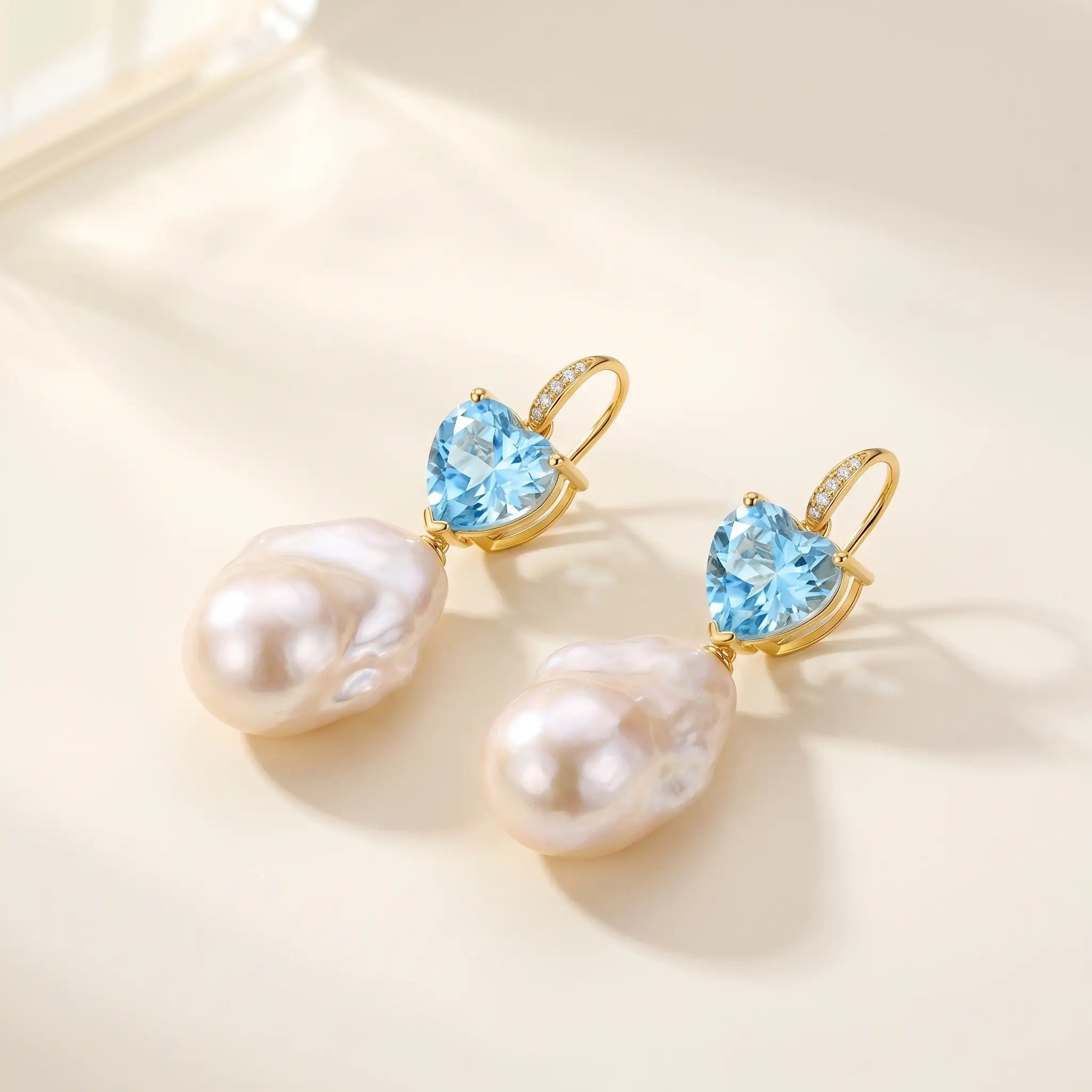 Radiant Heart Topaz Diamond Baroque Pearl Convertible Drop Earrings