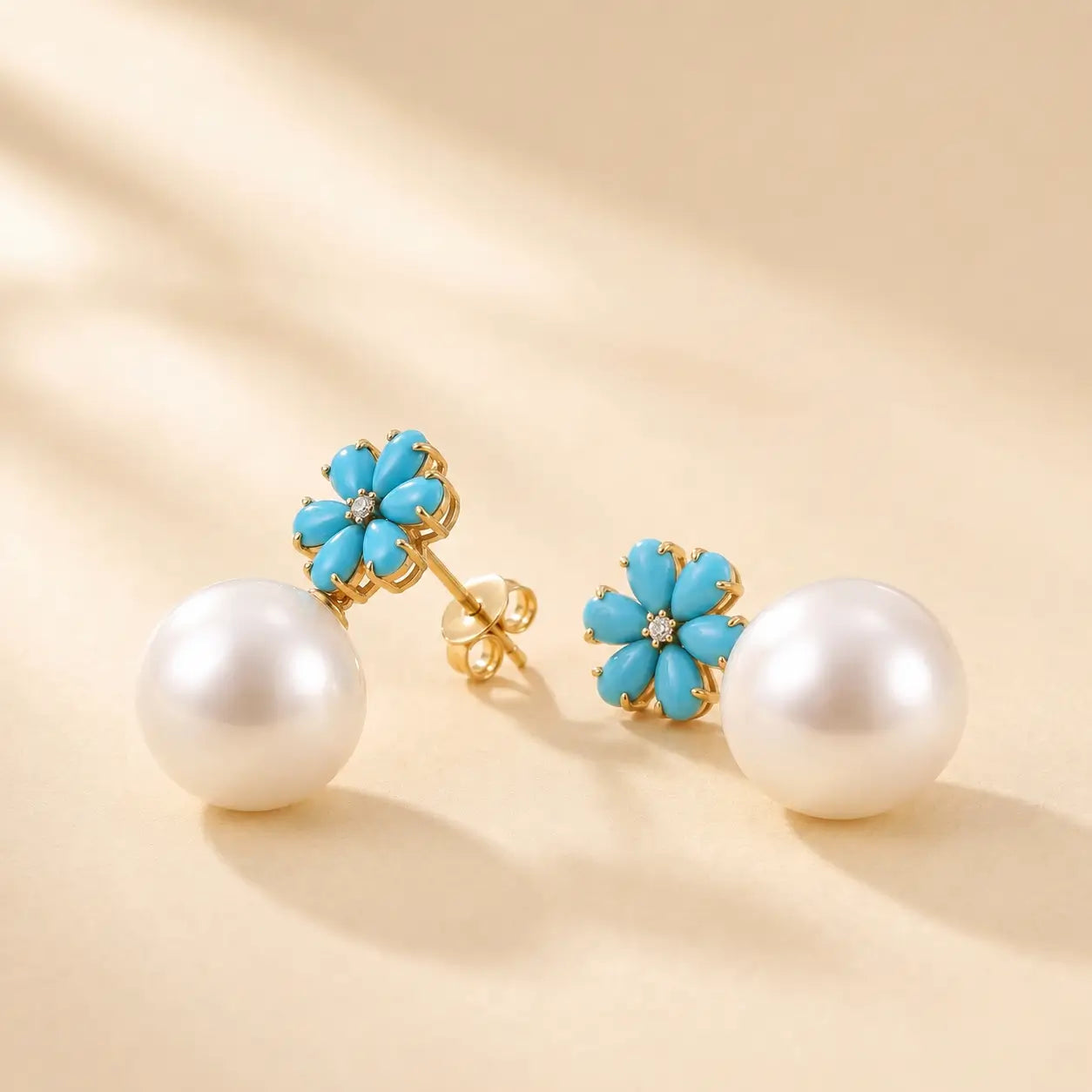 Flora Turquoise Diamond Pearl Convertible Drop Earrings