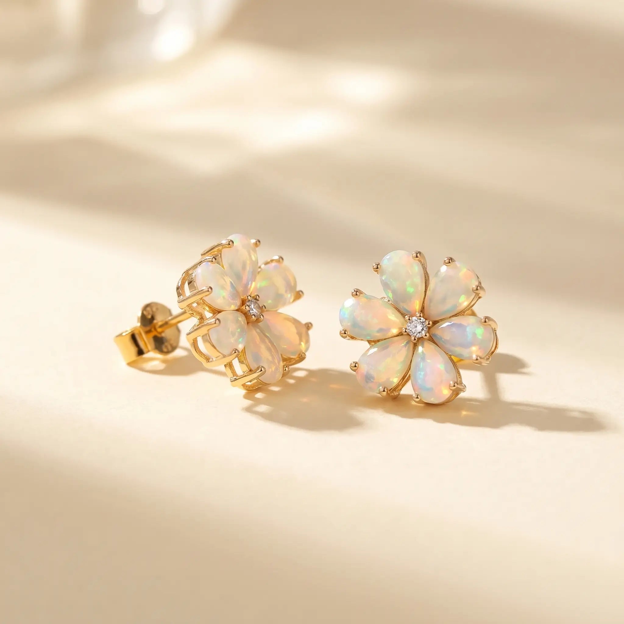 Flora Natural Fire Opal Diamond Earrings in 14k yellow gold