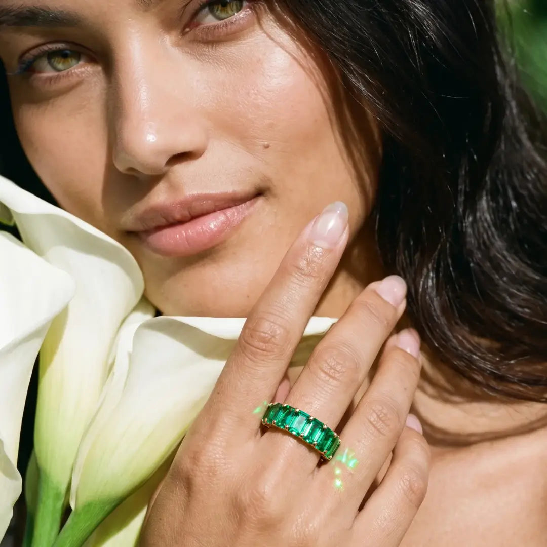 Nora 9.50ctw Lab Grown Emerald Eternity Ring