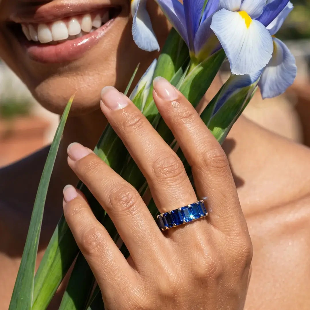 Nora 12.50 ctw Emerald-Cut Lab Grown Sapphire Eternity Ring