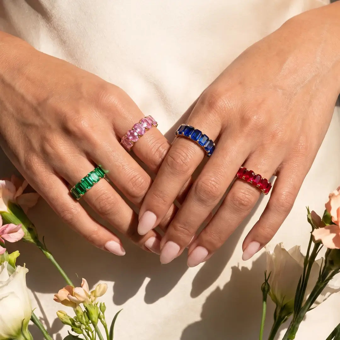 Nora 12.50 ctw Emerald-Cut Lab Grown Sapphire Eternity Ring