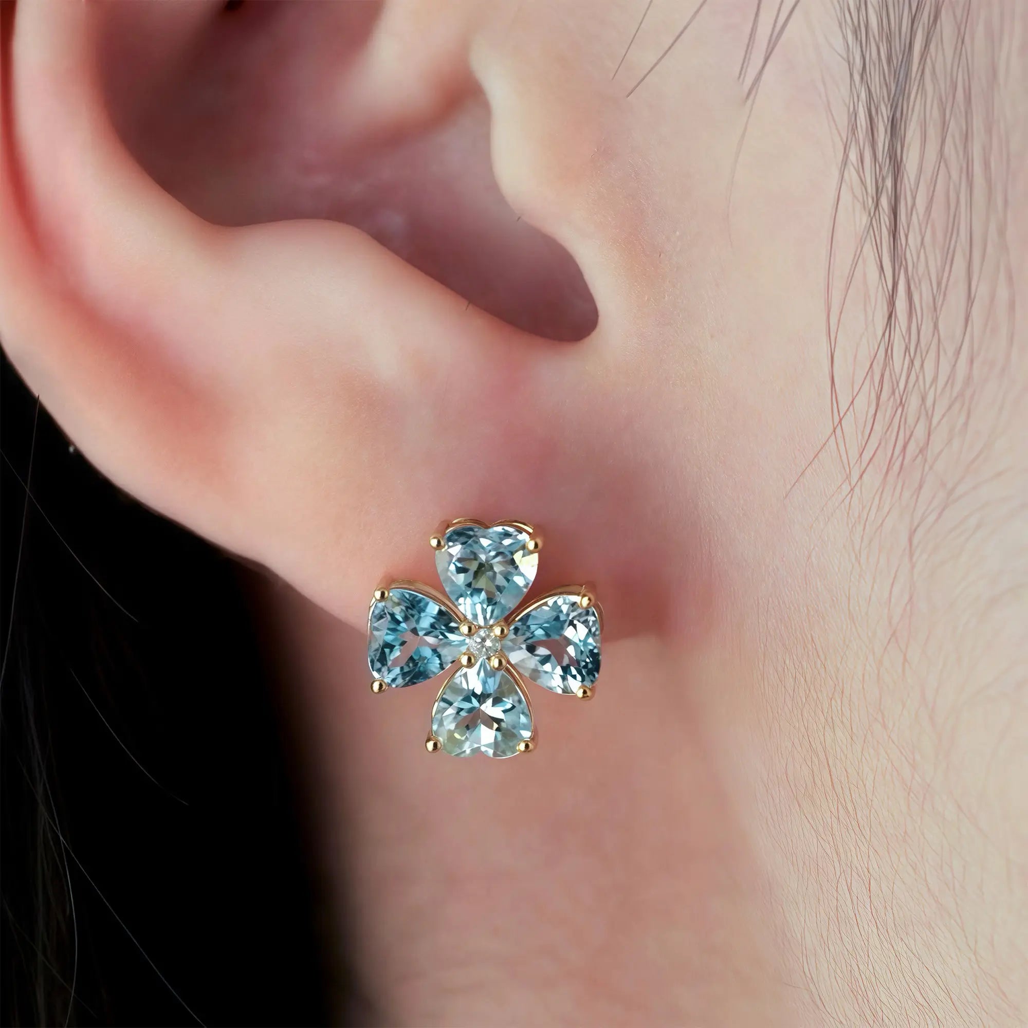 Felicia Aquamarine Diamond Clover Earrings