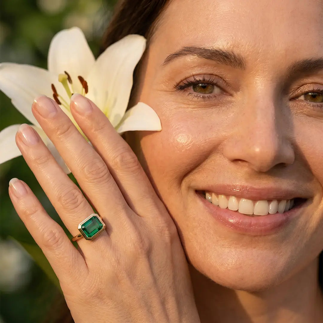 Kai 14k Gold Bella East West 2.00ctw Lab Grown Green Emerald Ring