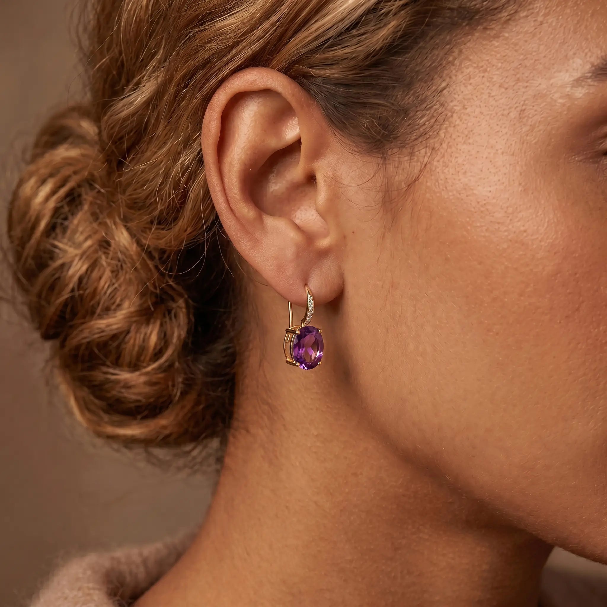 Radiant Oval Amethyst Diamond Drop Earrings