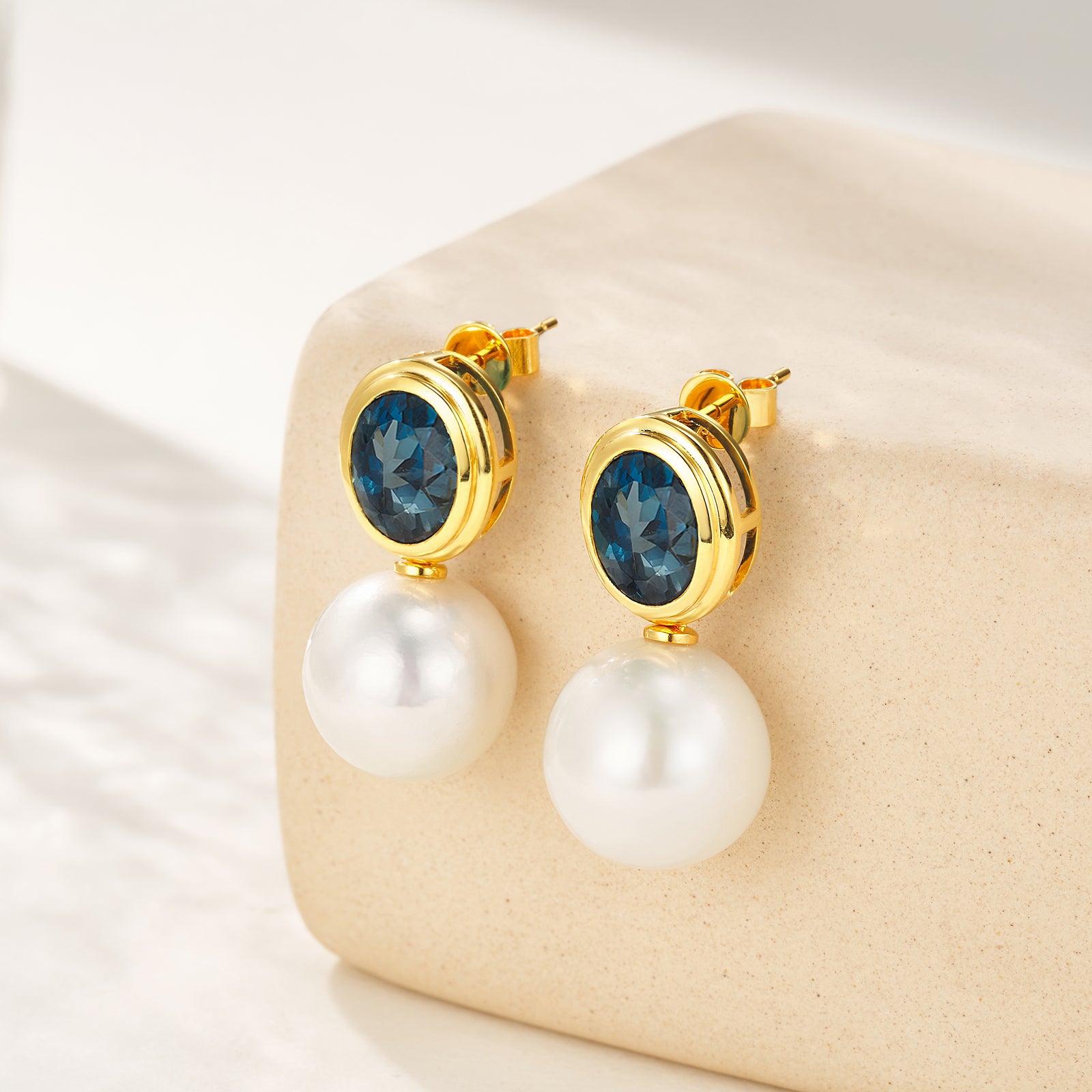 Bella Oval Topaz Pearl Convertible Drop Earrings